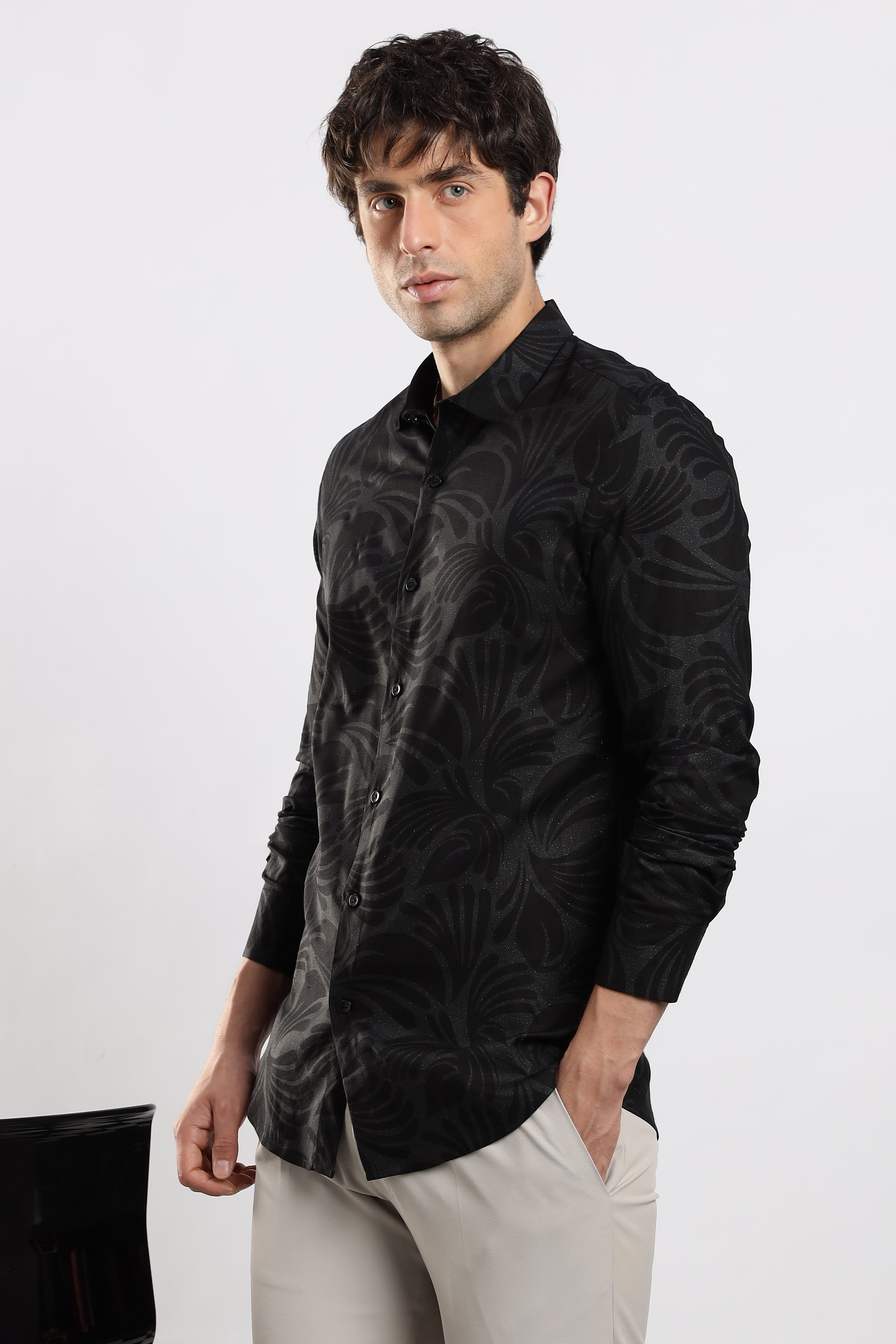 Men Black Glitter print festive wear