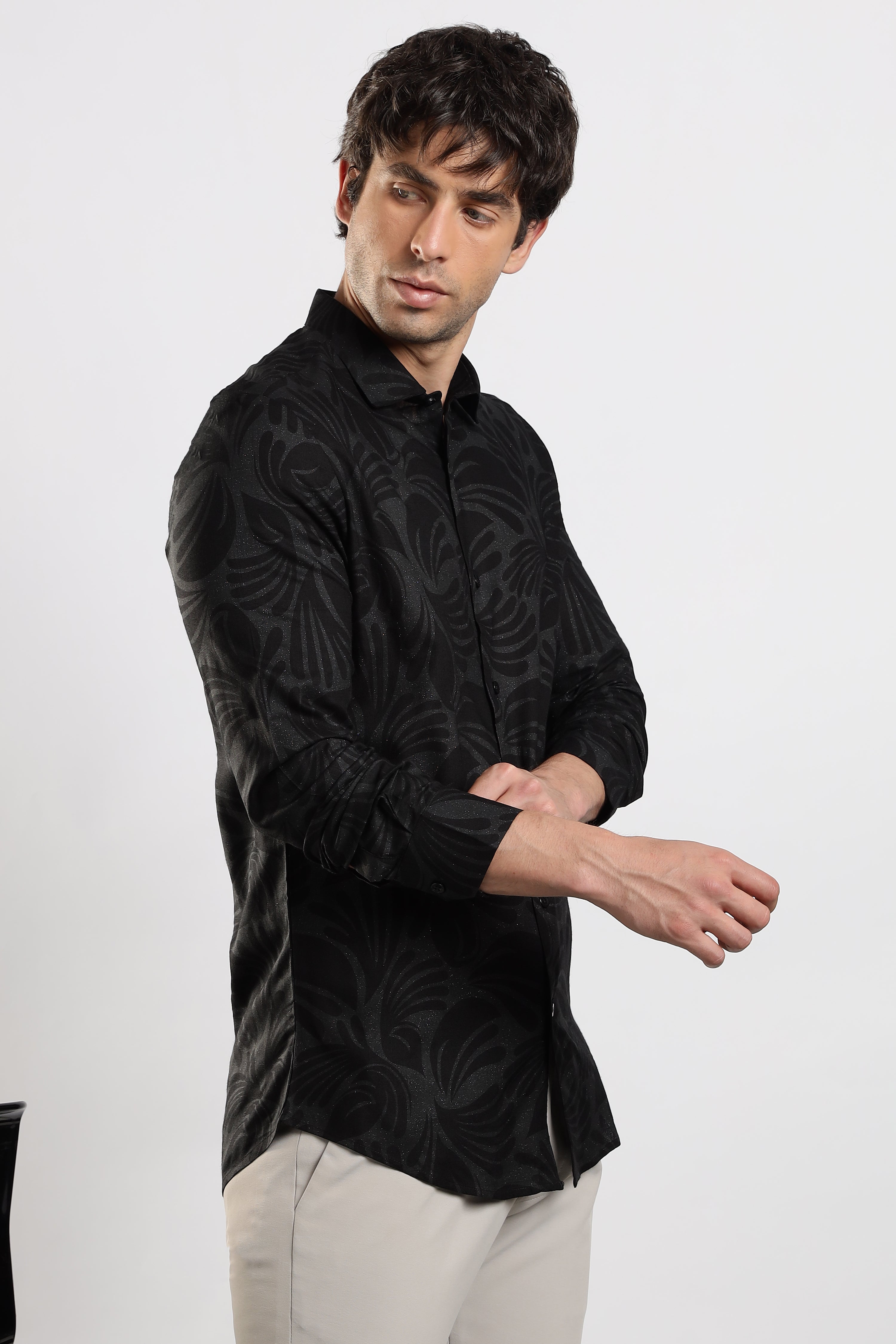 Men Black Glitter print festive wear