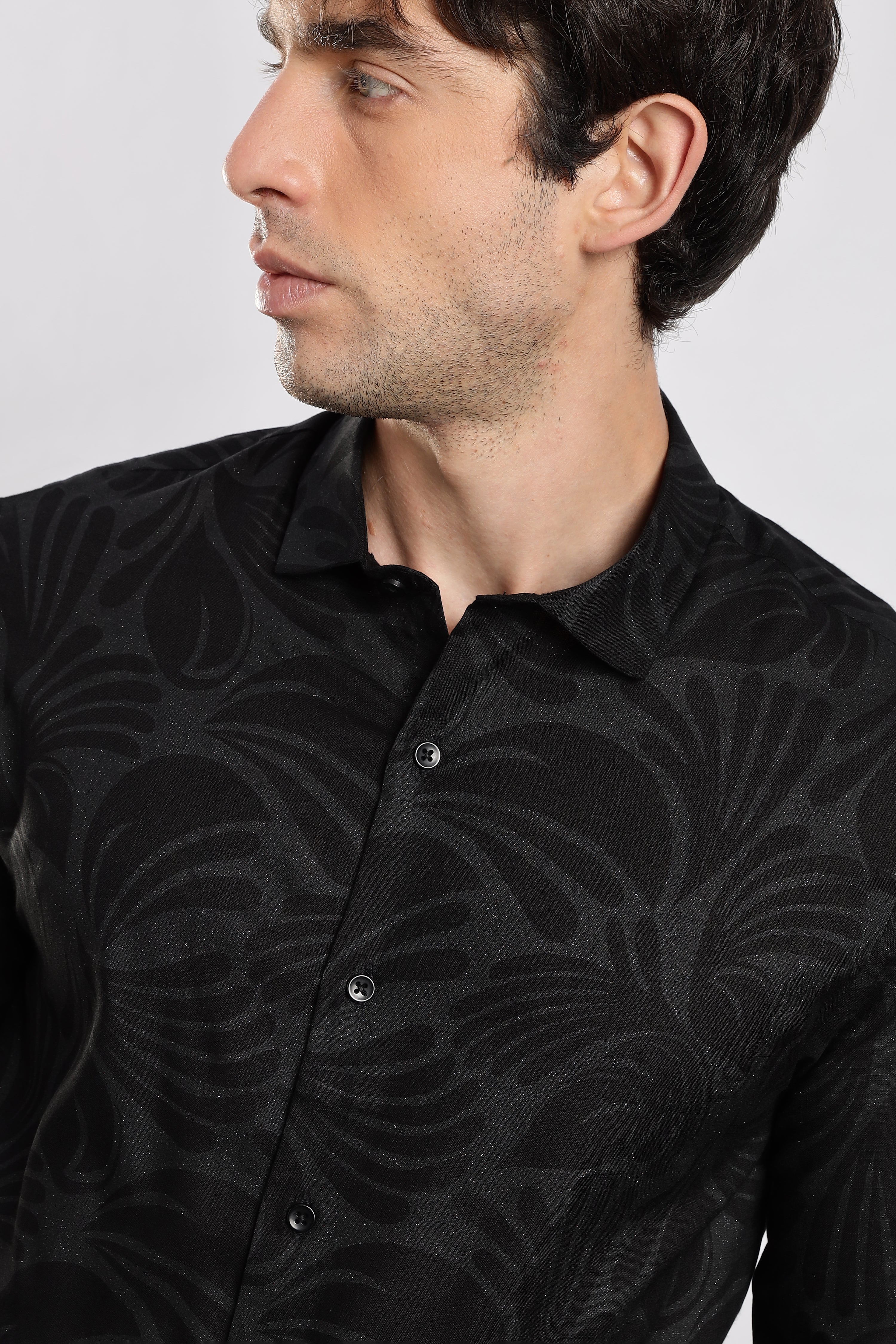 Men Black Glitter print festive wear