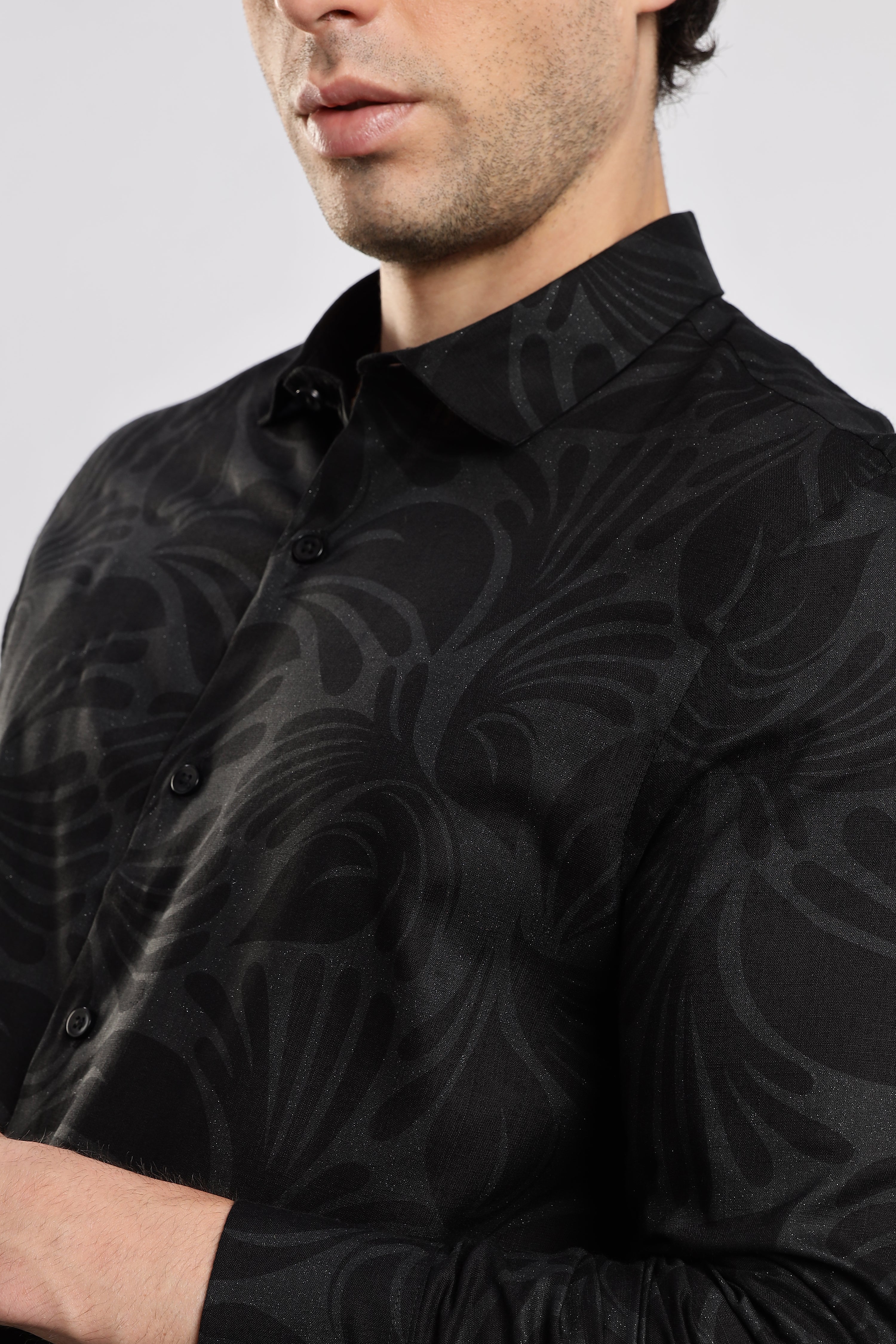 Men Black Glitter print festive wear