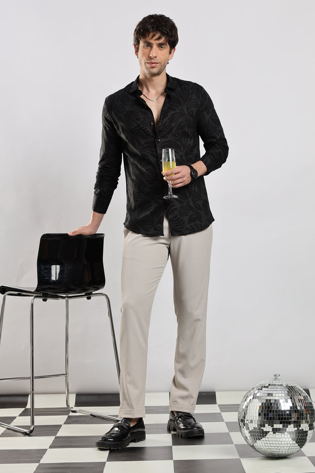 Men Black Glitter print festive wear