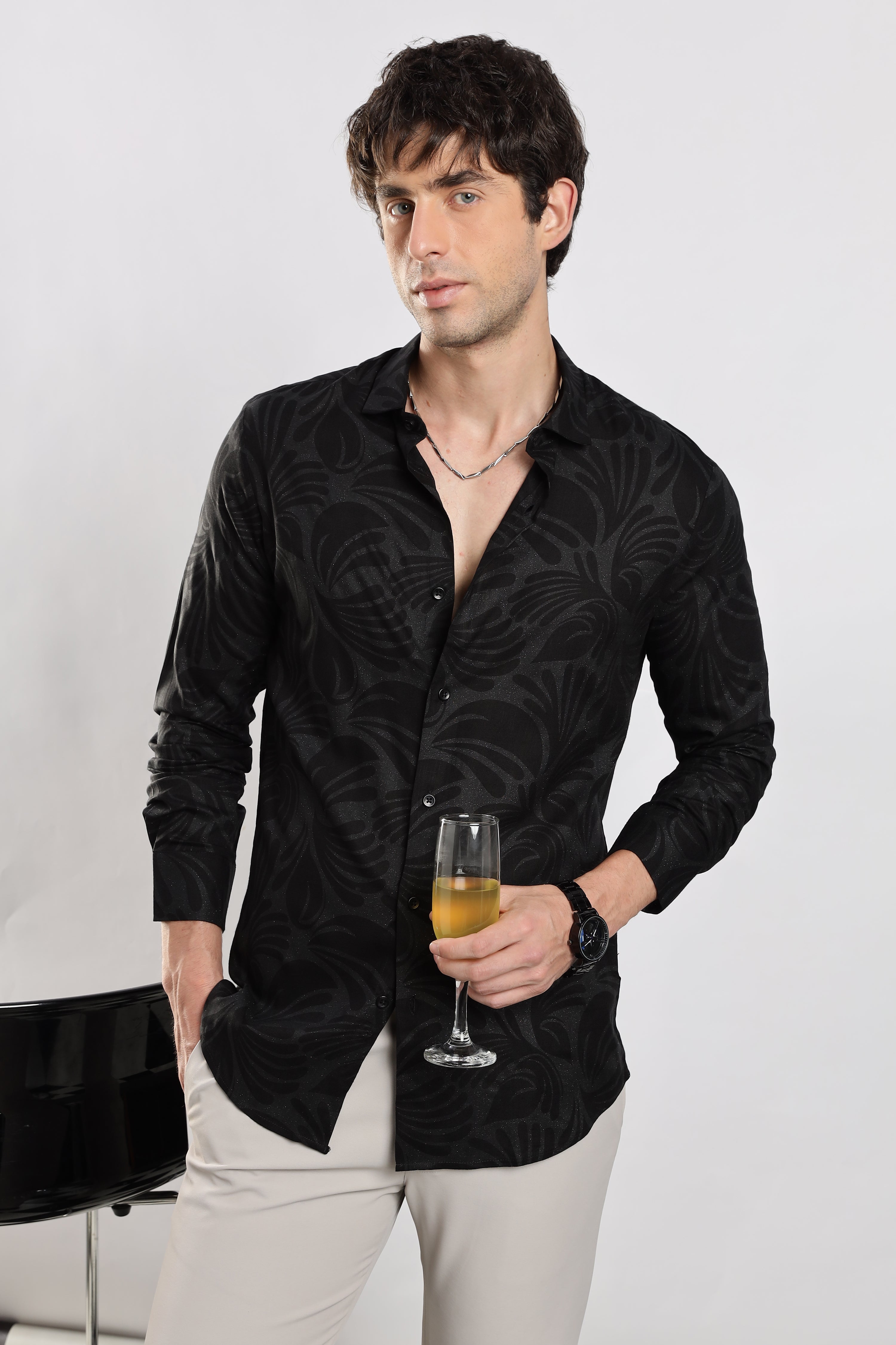 Men Black Glitter print festive wear