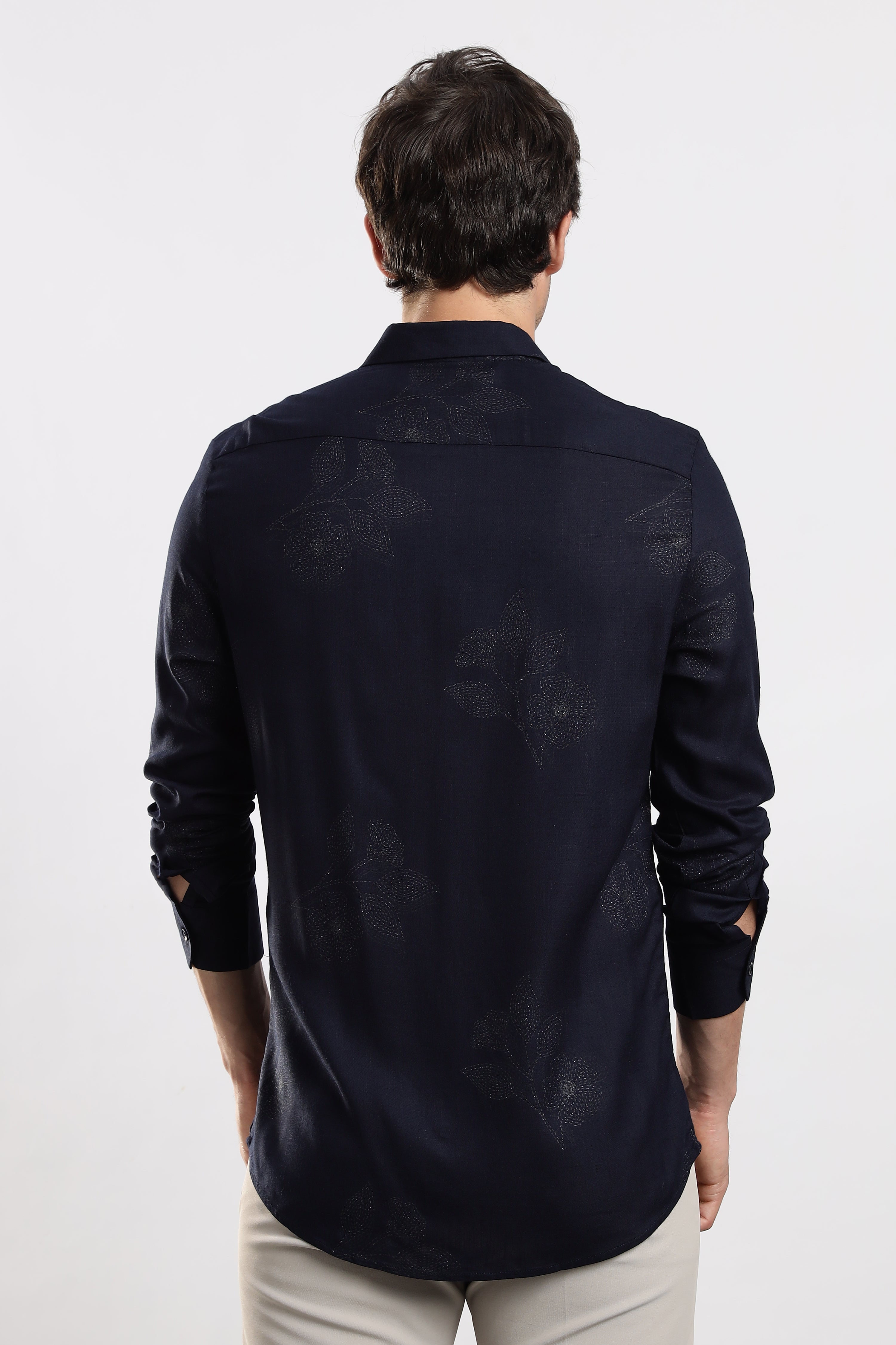 Men Navy Blue Glitter print festive wear