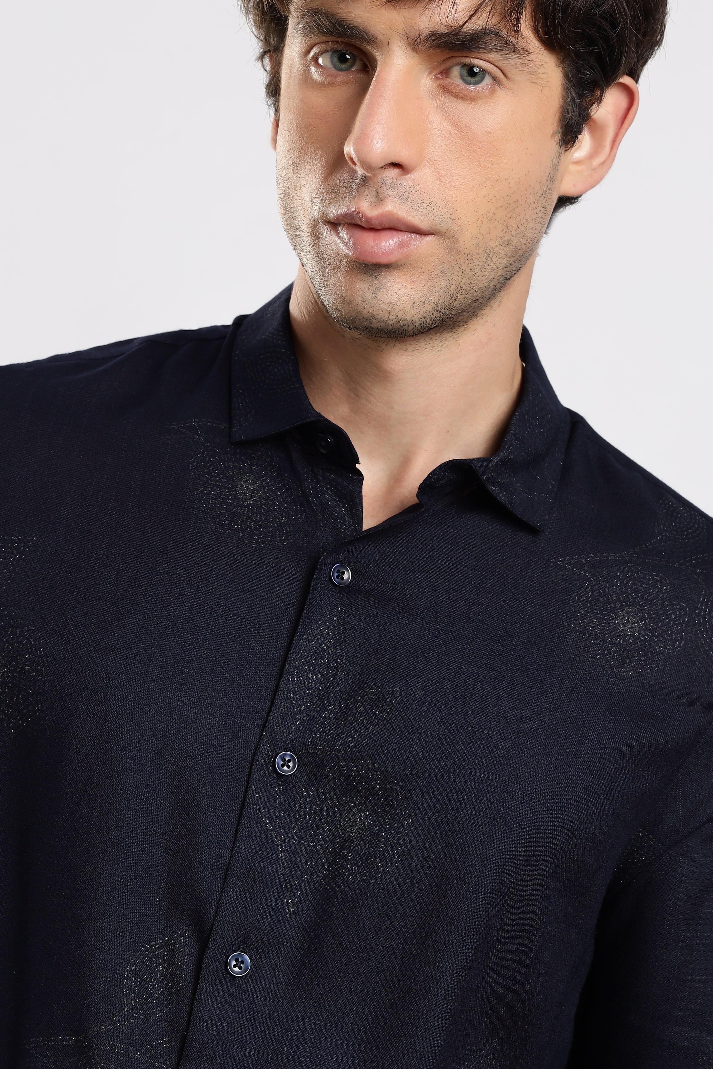 Men Navy Blue Glitter print festive wear