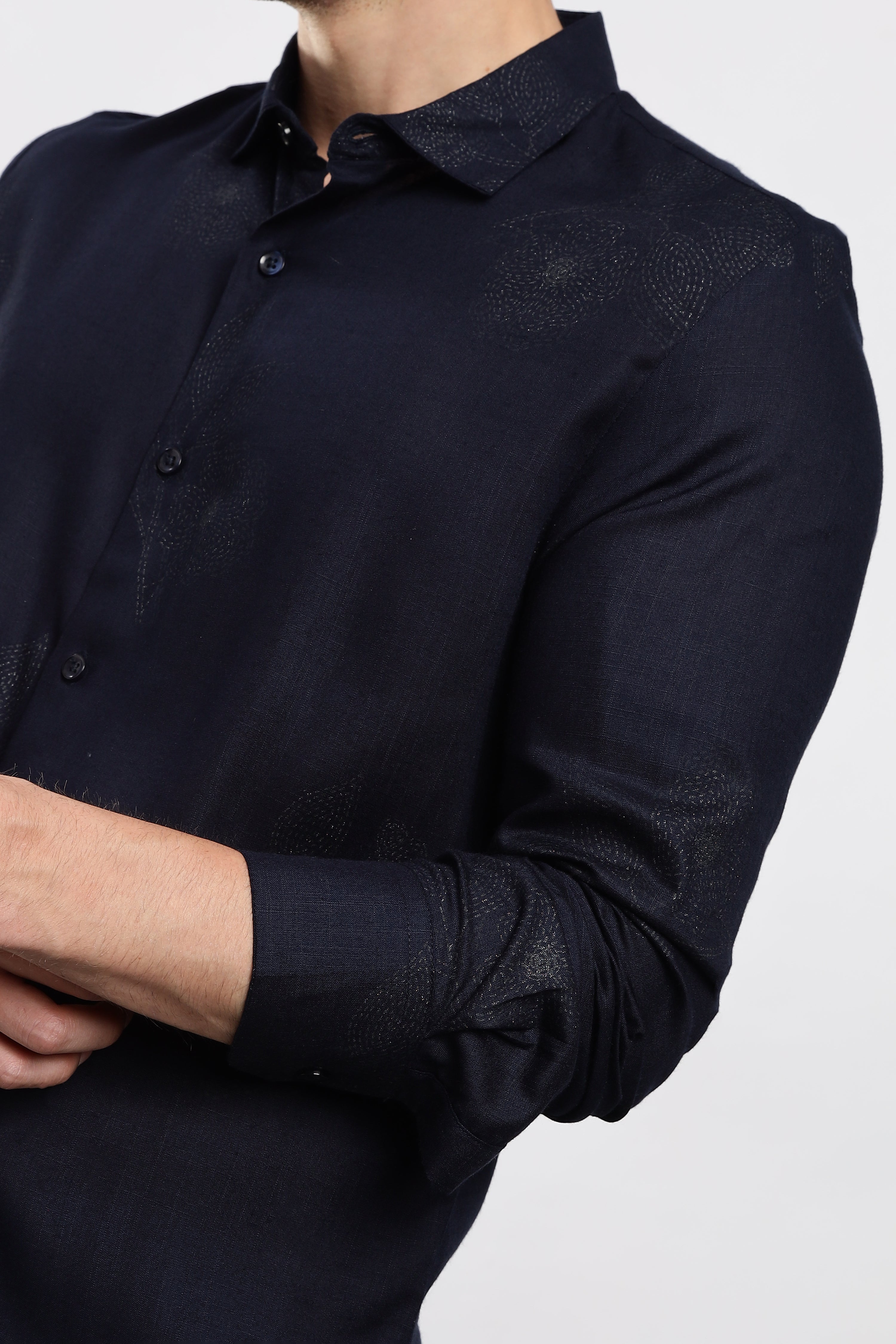 Men Navy Blue Glitter print festive wear