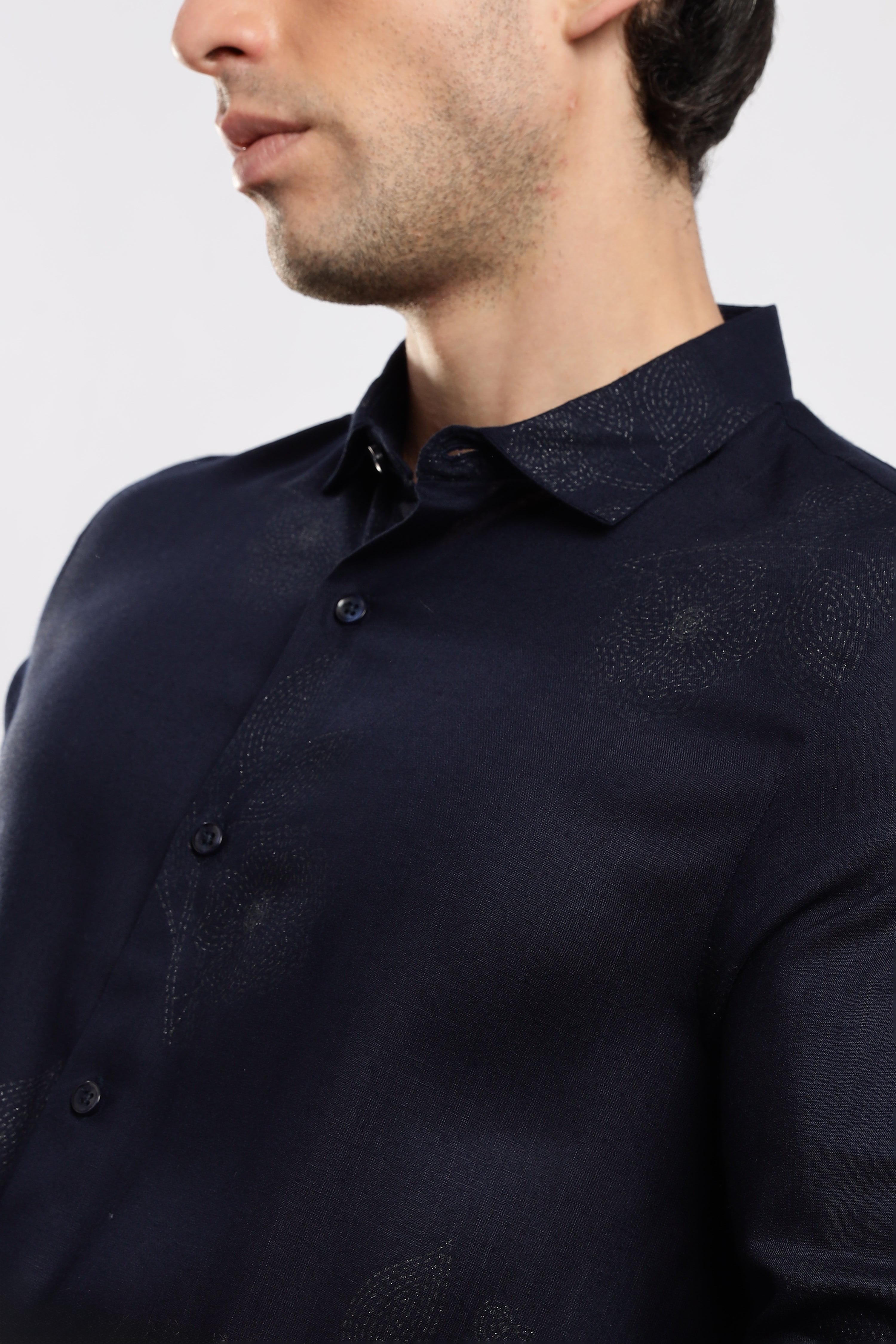 Men Navy Blue Glitter print festive wear