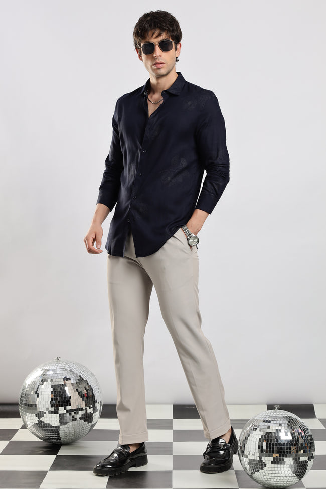 Men Navy Blue Glitter print festive wear