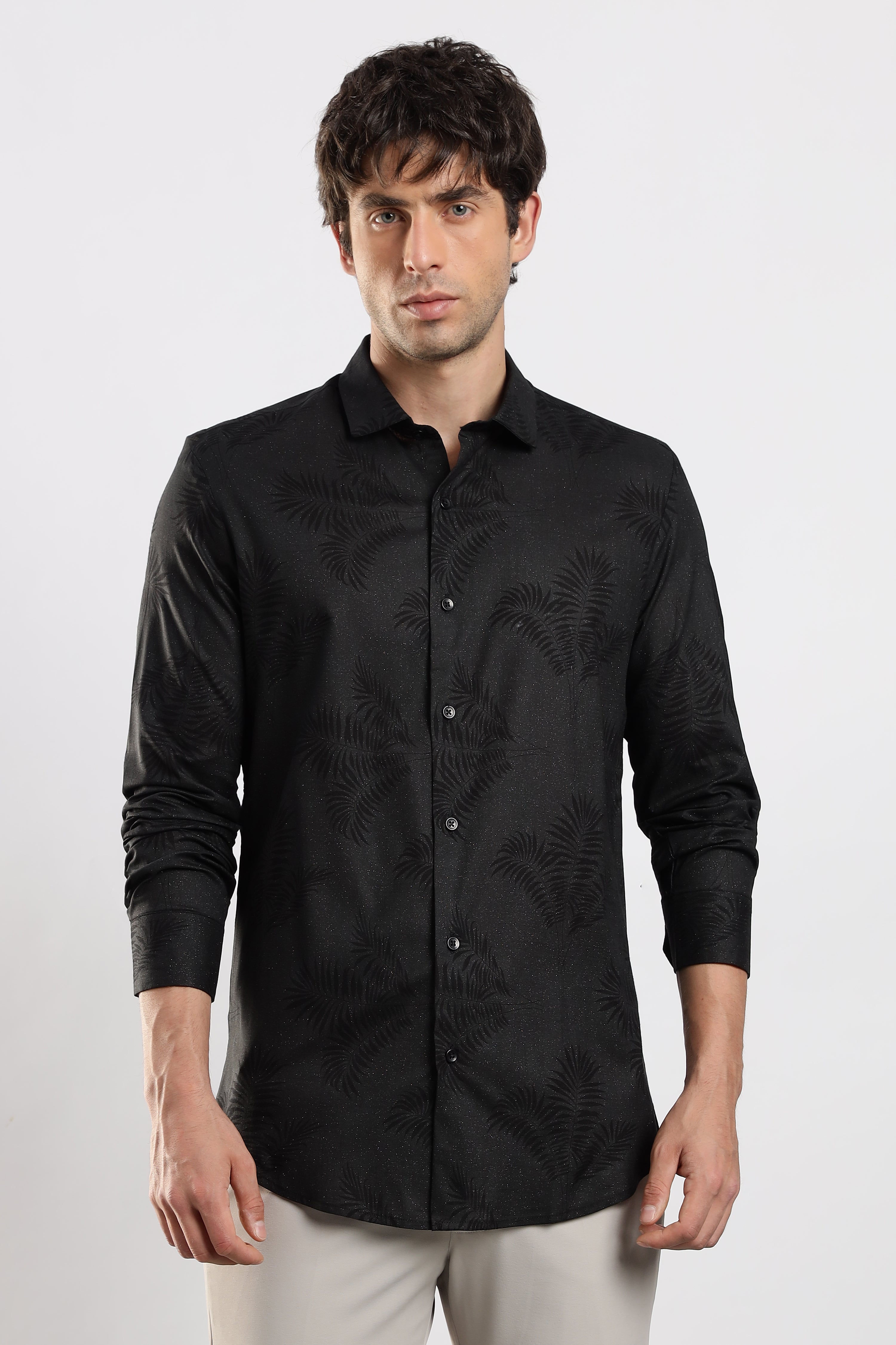 Men Black Glitter print festive wear
