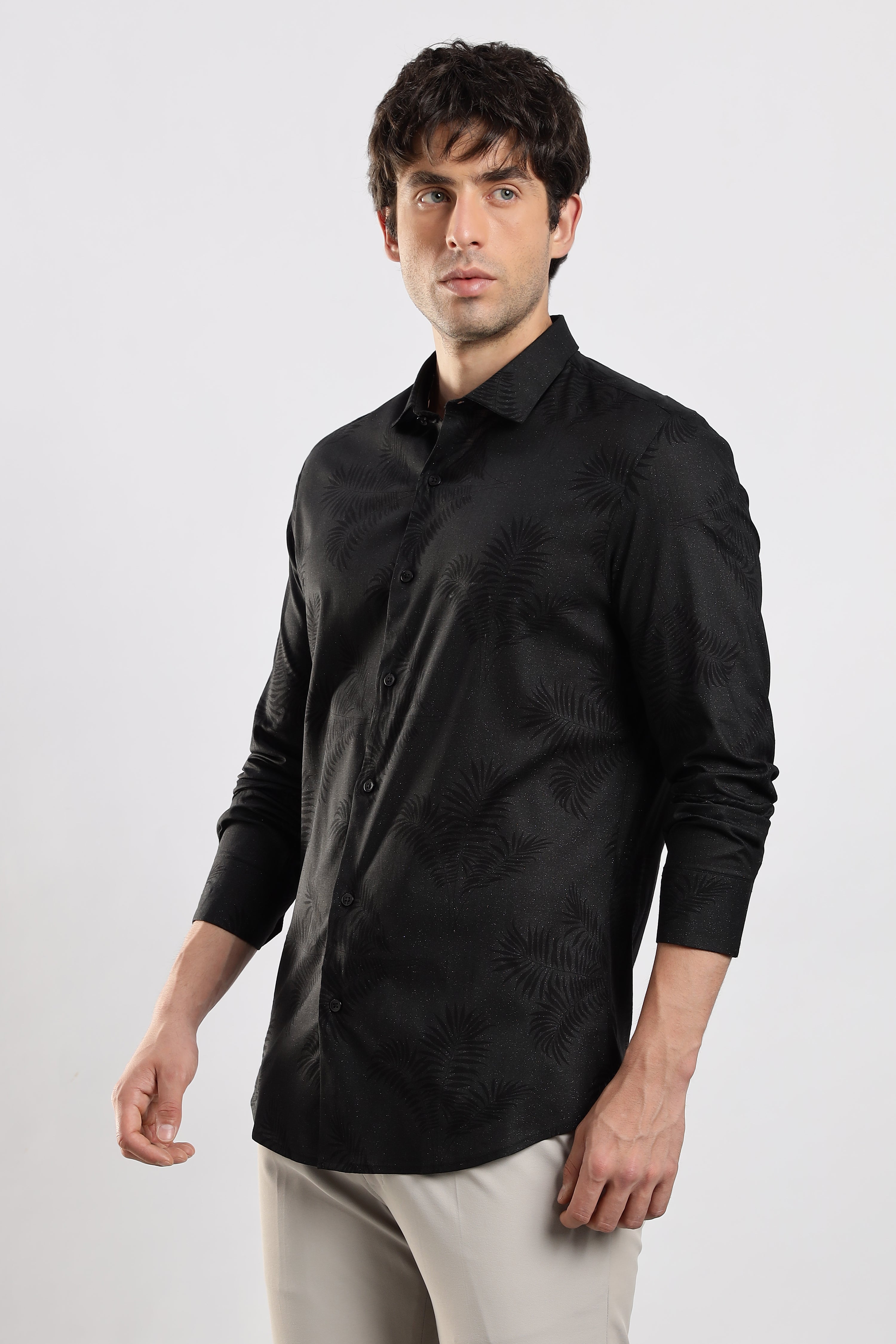 Men Black Glitter print festive wear