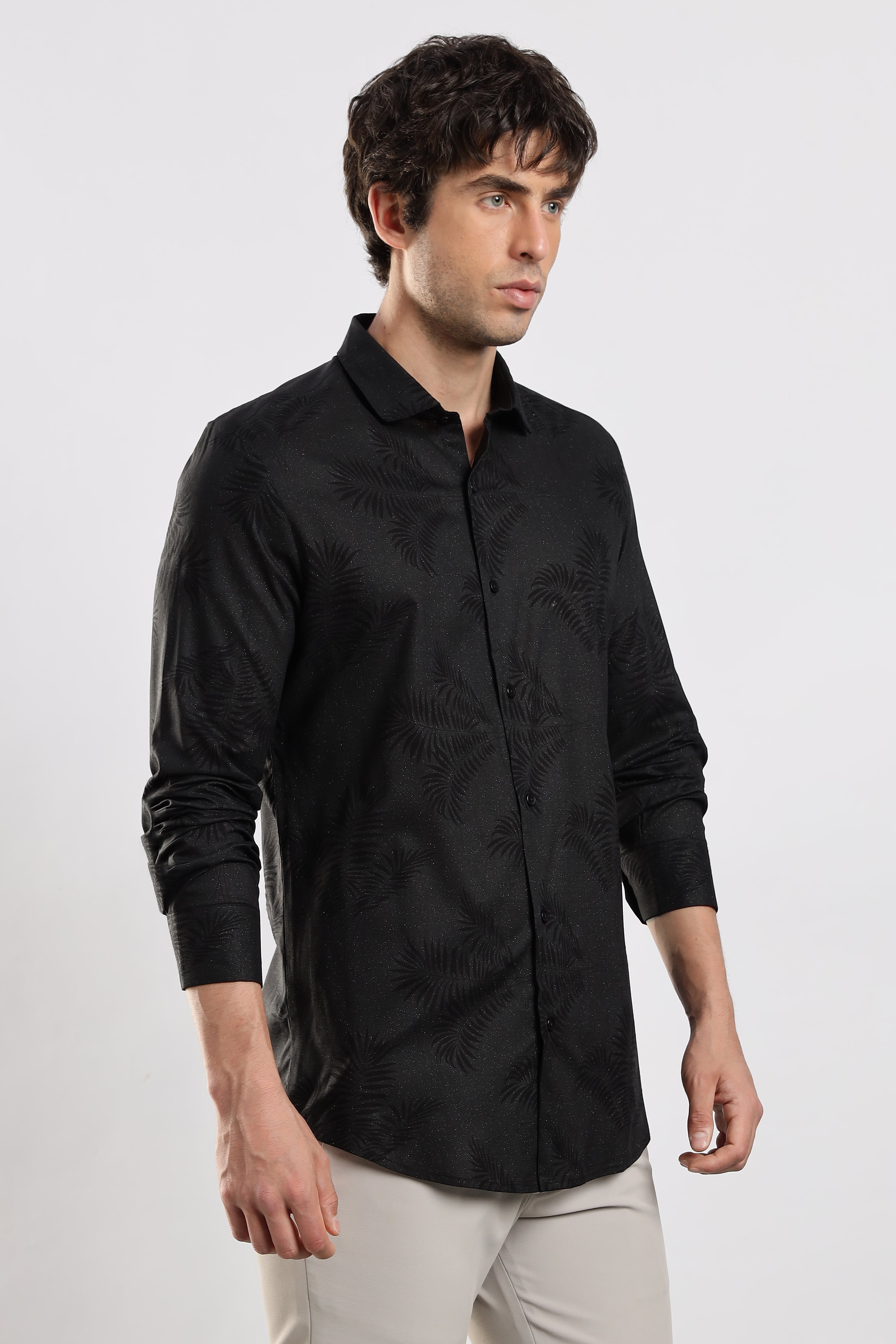 Men Black Glitter print festive wear