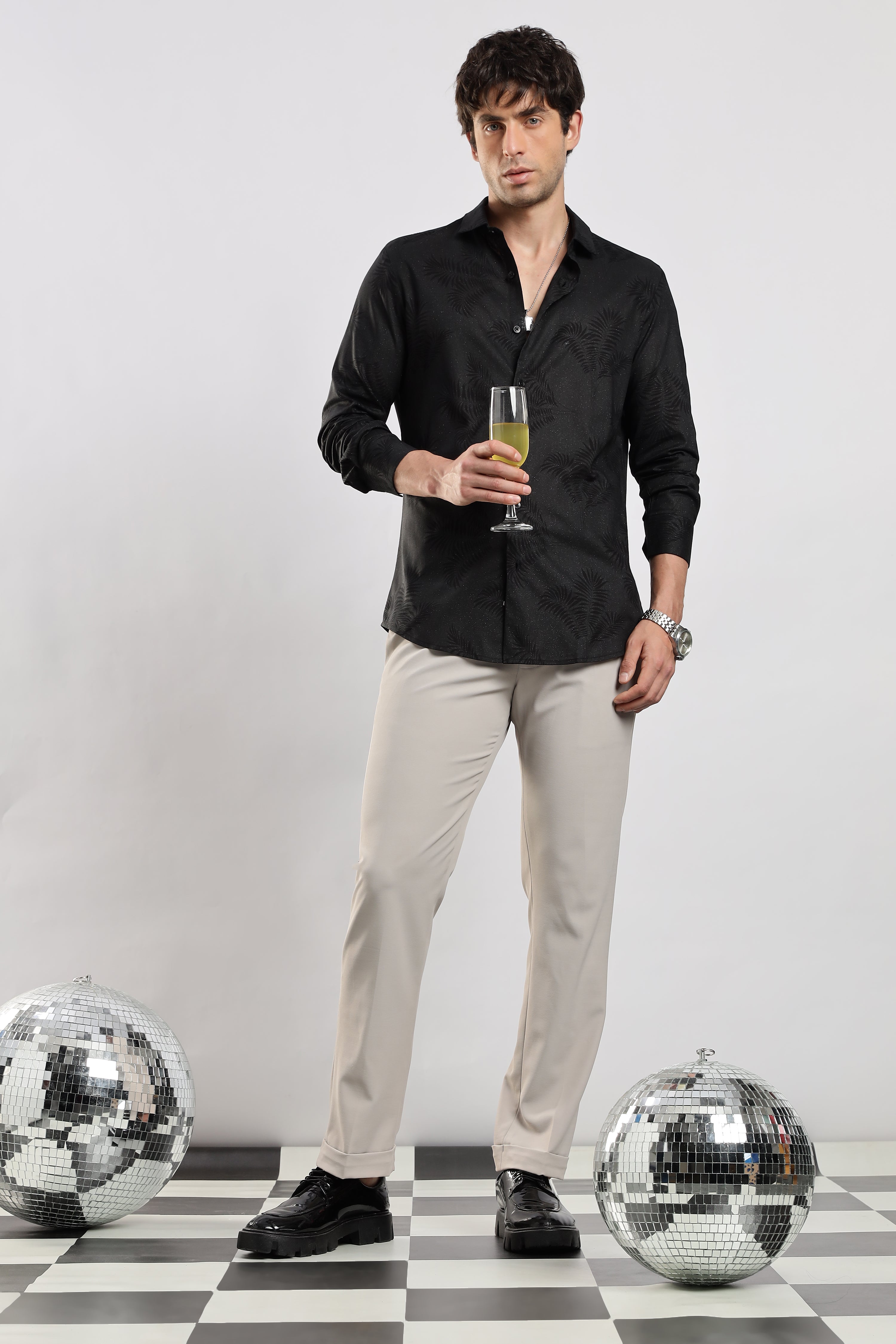 Men Black Glitter print festive wear