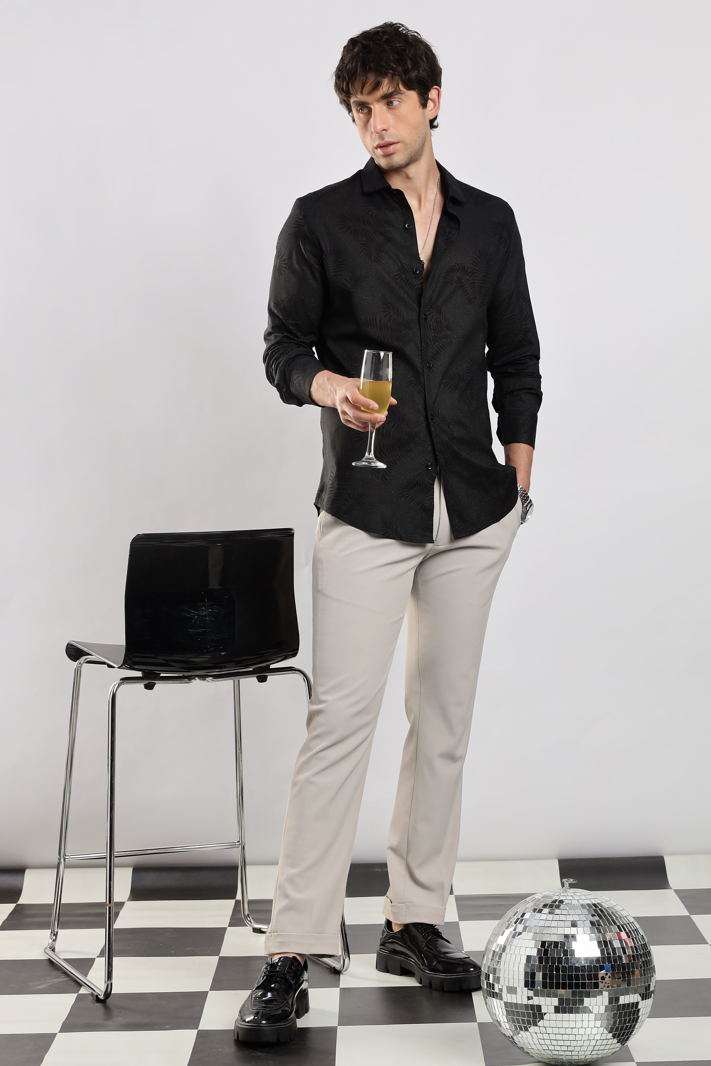 Men Black Glitter print festive wear