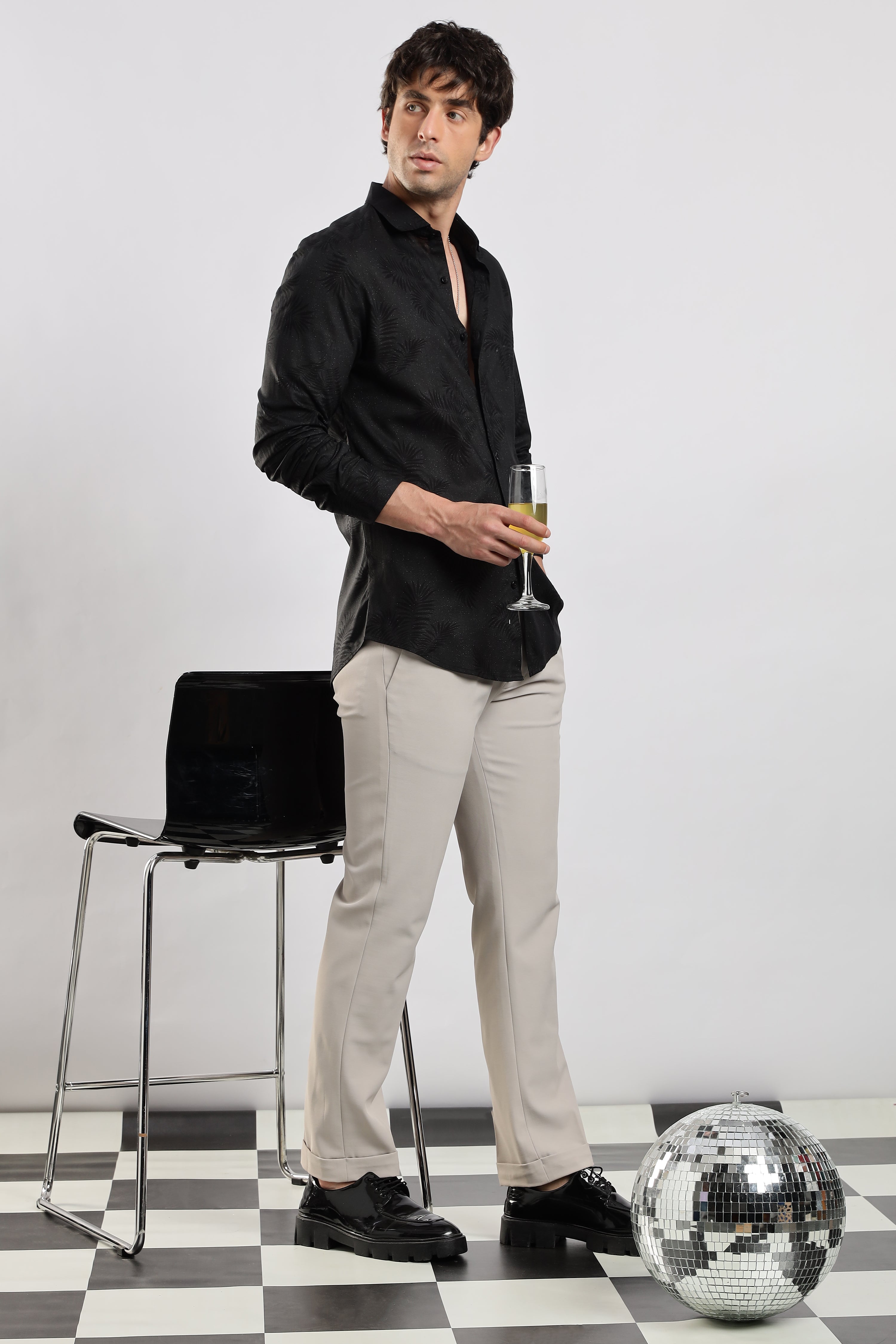 Men Black Glitter print festive wear