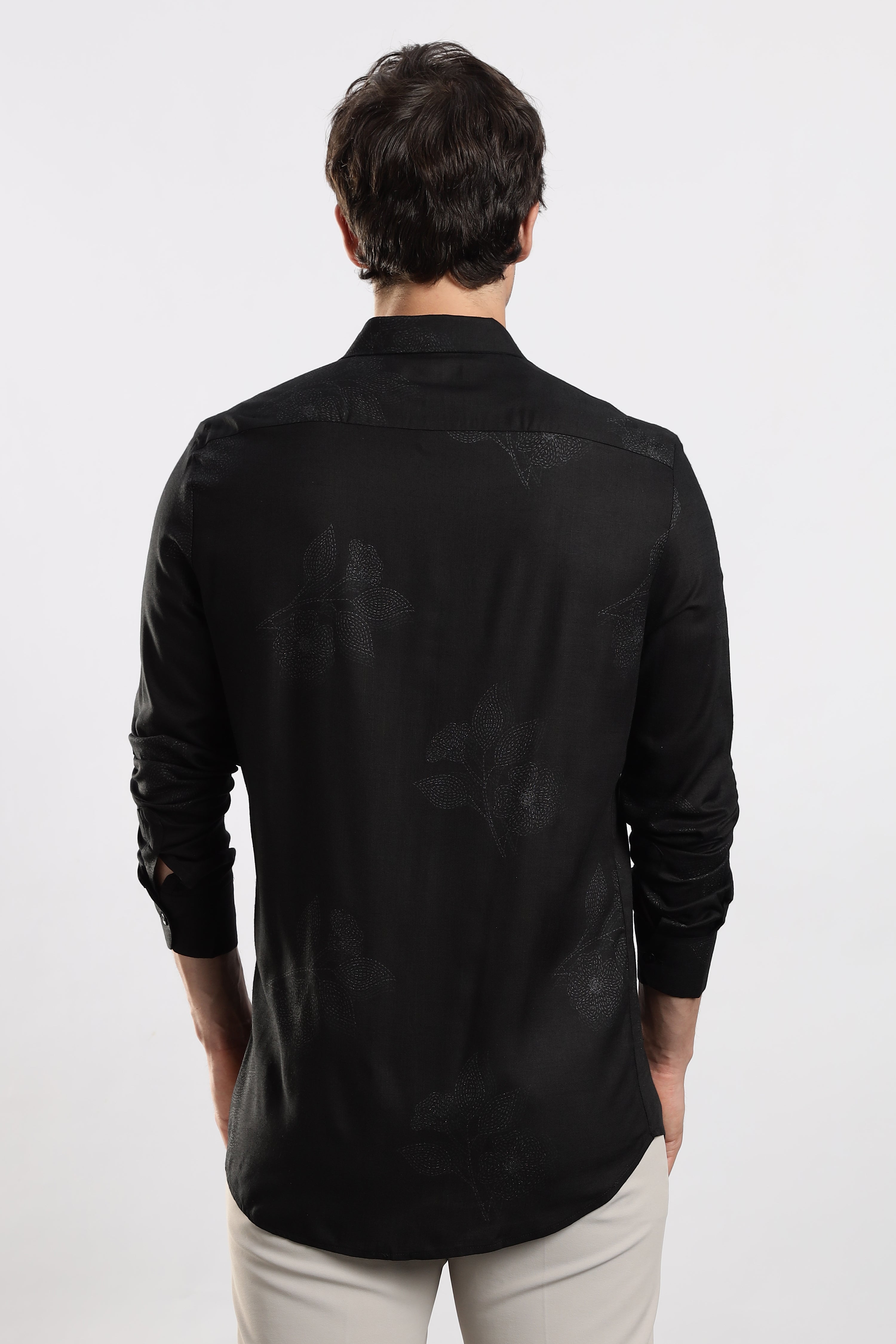 Men Black Glitter print festive wear