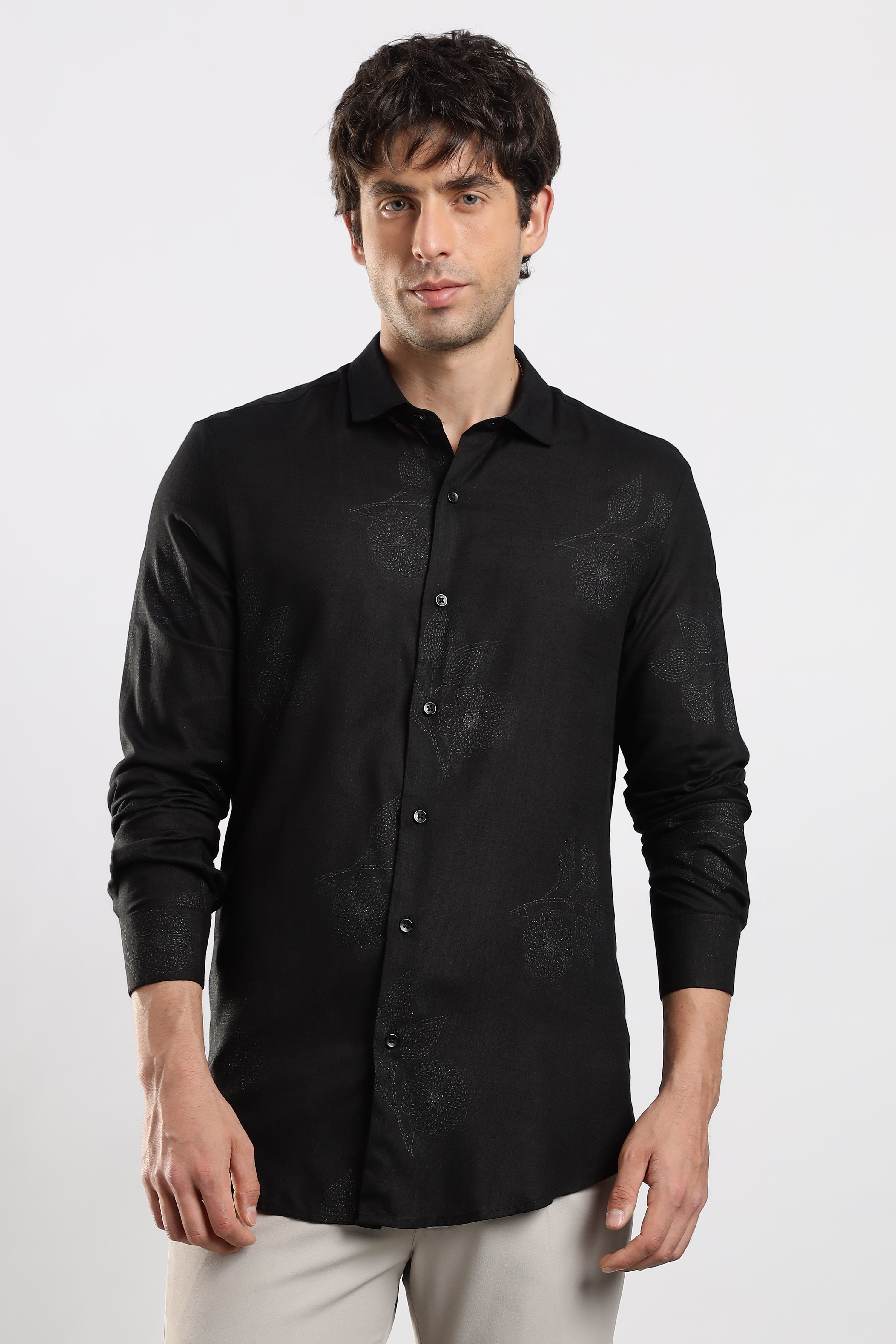 Men Black Glitter print festive wear