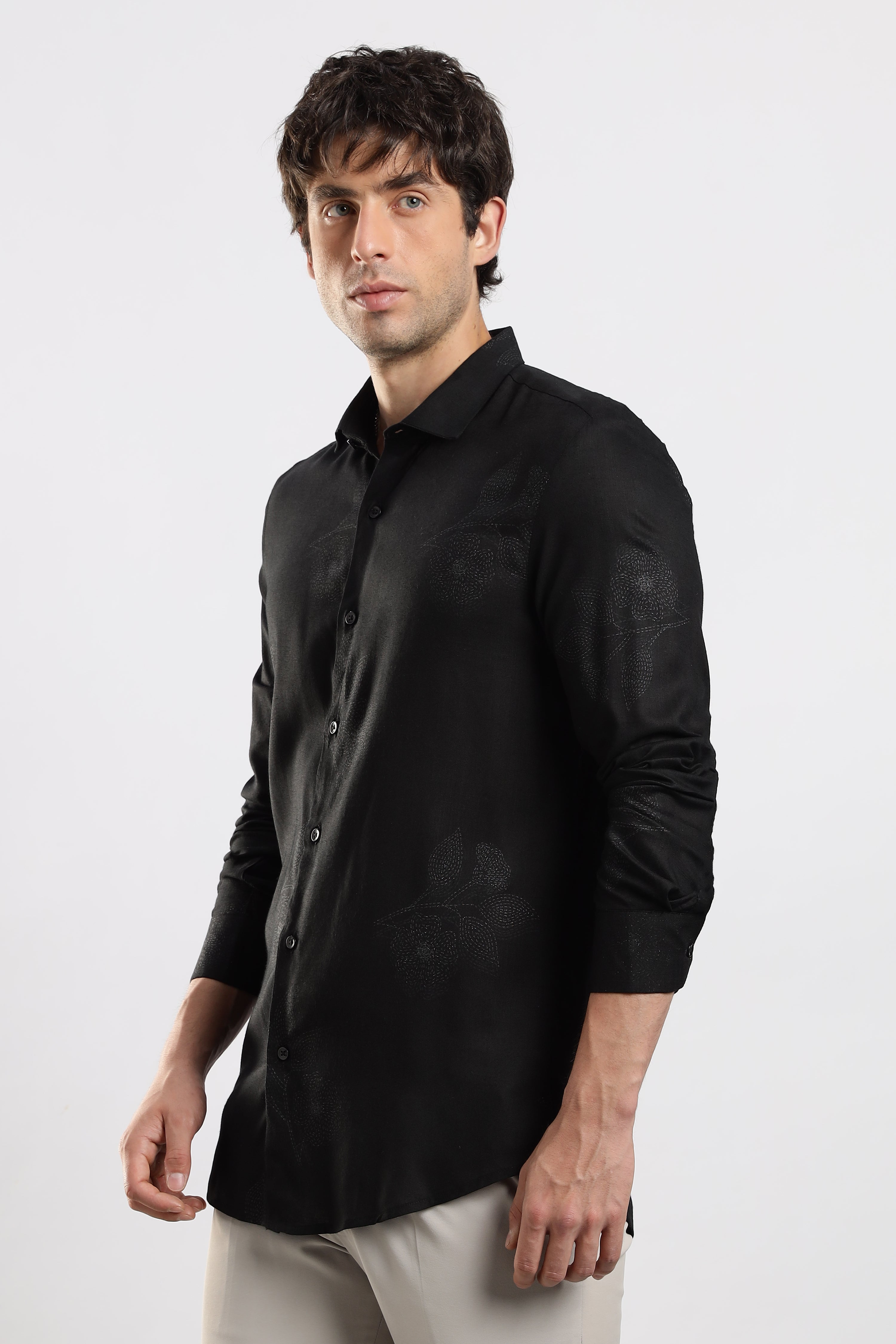 Men Black Glitter print festive wear