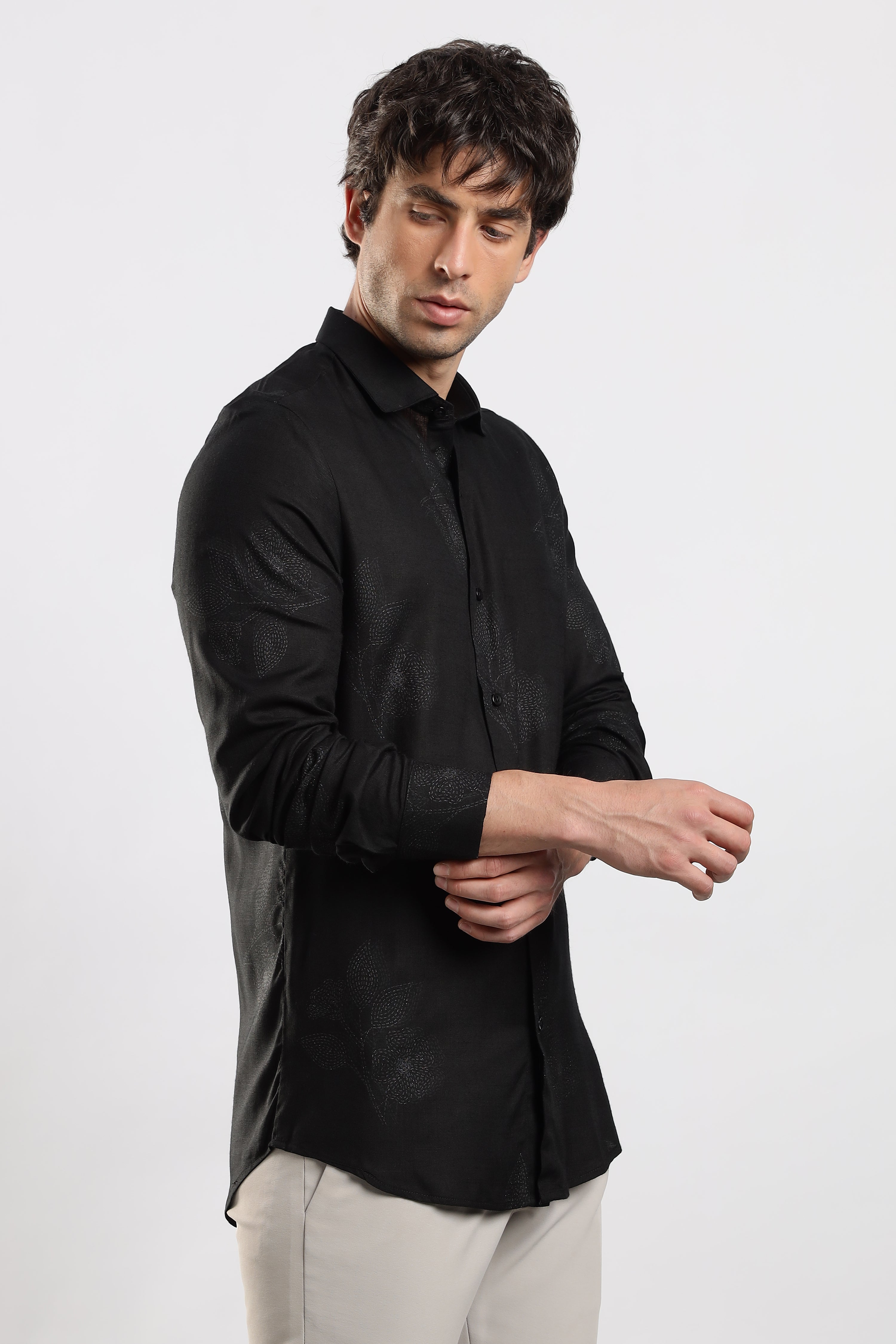 Men Black Glitter print festive wear