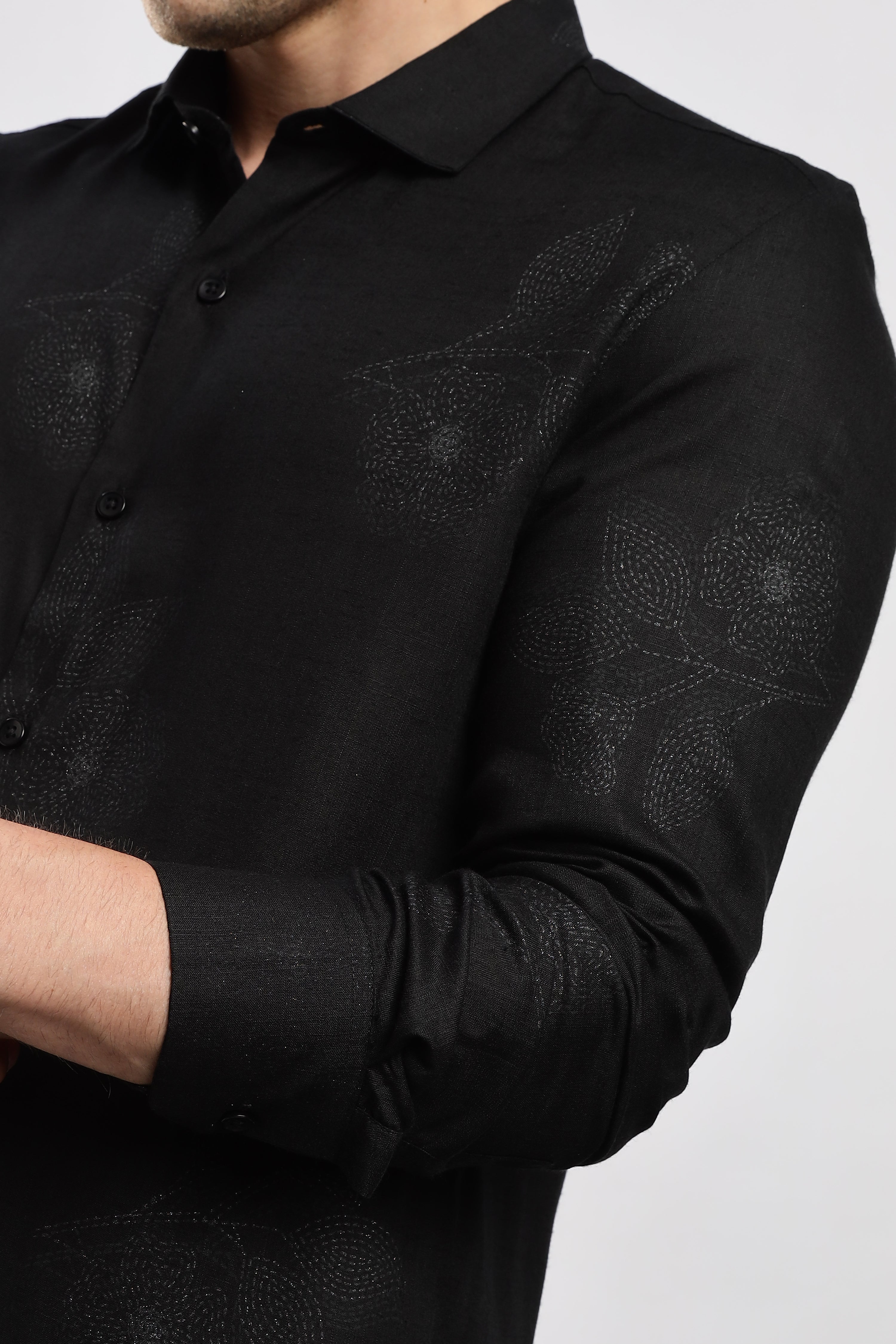 Men Black Glitter print festive wear