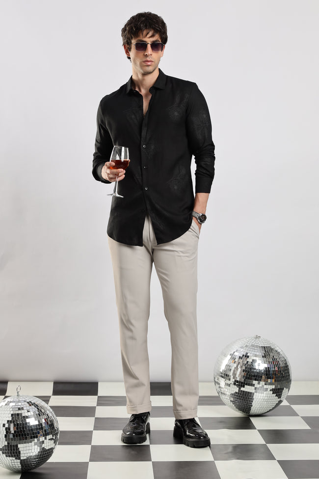 Men Black Glitter print festive wear
