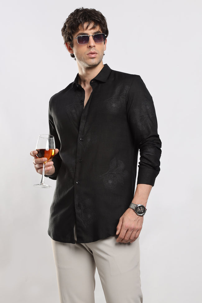 Men Black Glitter print festive wear