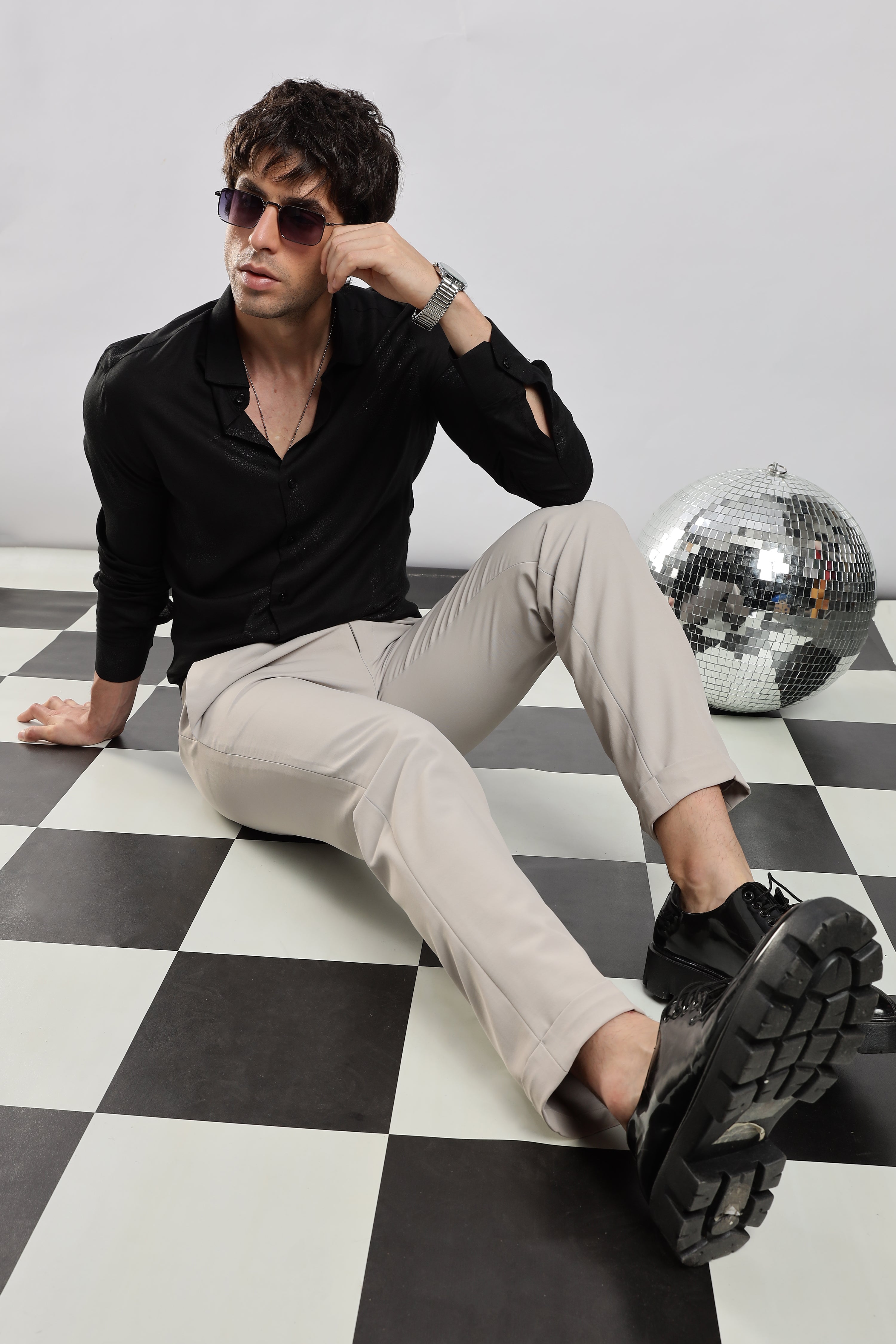 Men Black Glitter print festive wear