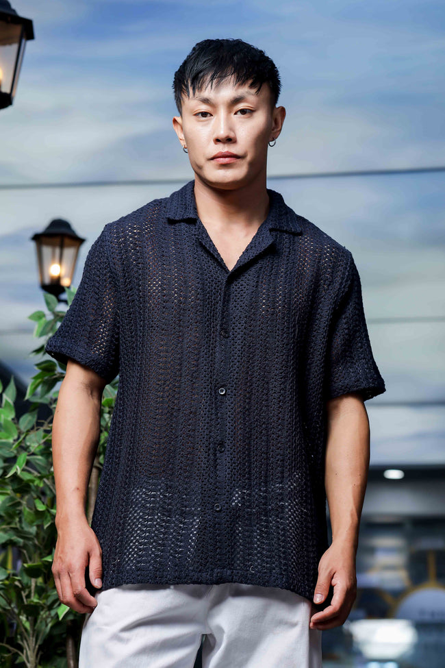 Unisex Black Crochet Shirt