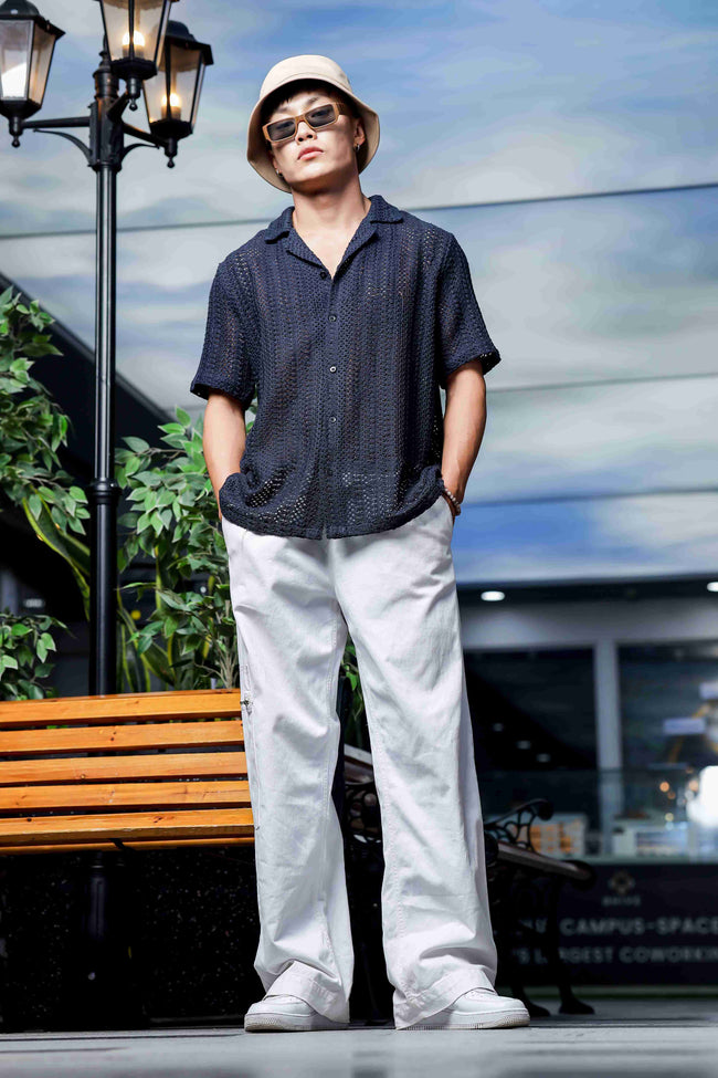 Unisex Black Crochet Shirt