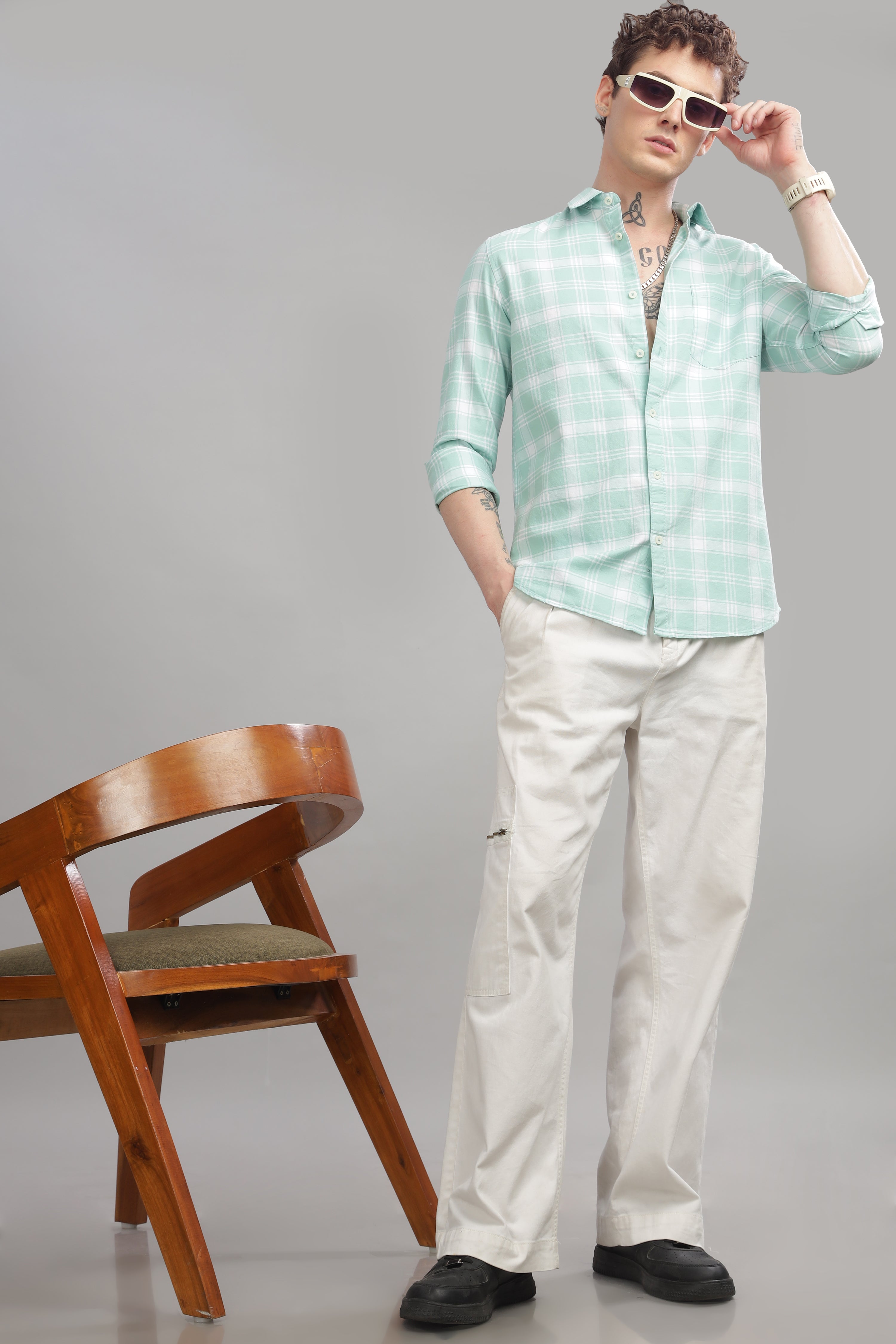 Men Light Green Slim Fit Shirt
