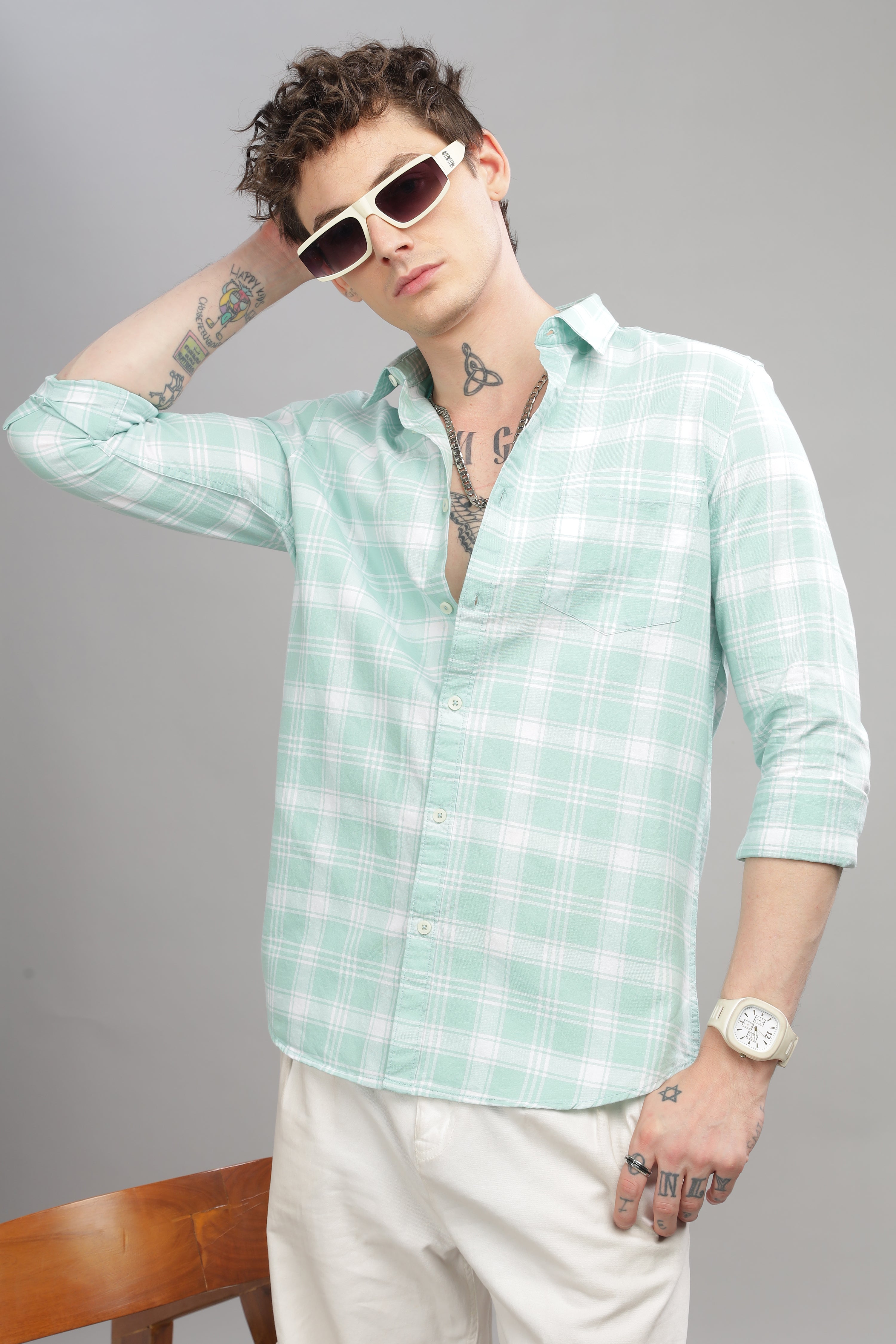 Men Light Green Slim Fit Shirt