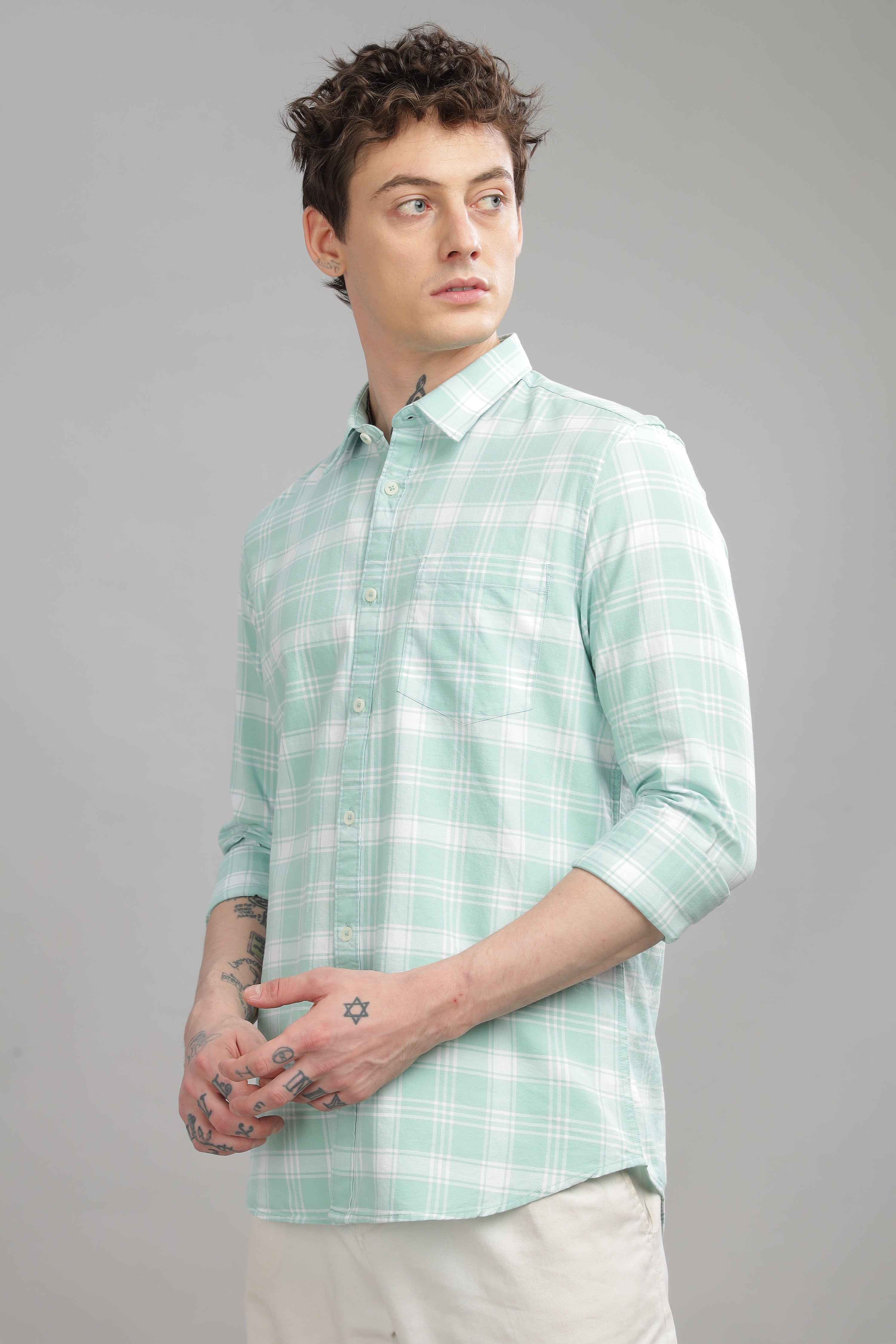 Men Light Green Slim Fit Shirt