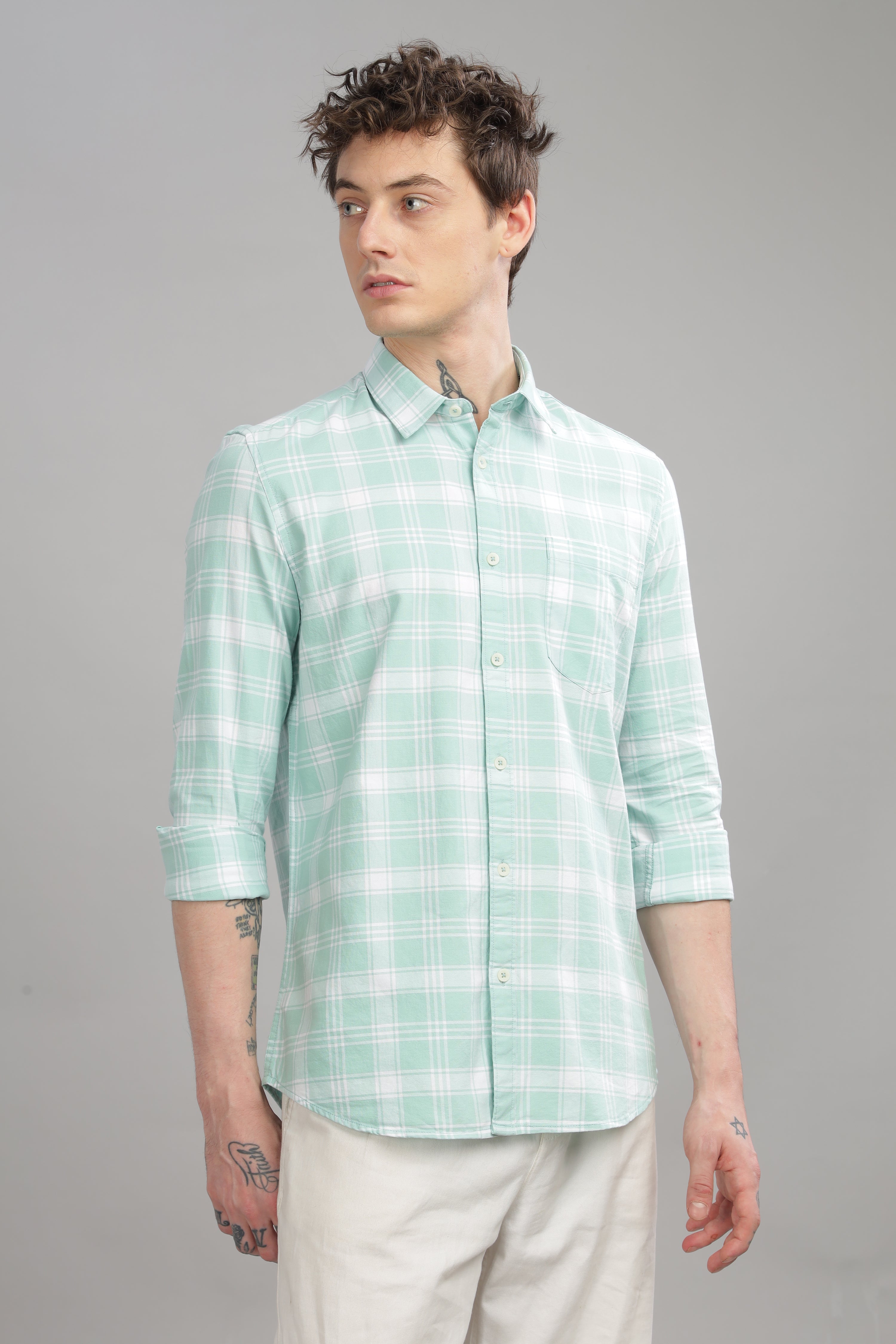 Men Light Green Slim Fit Shirt