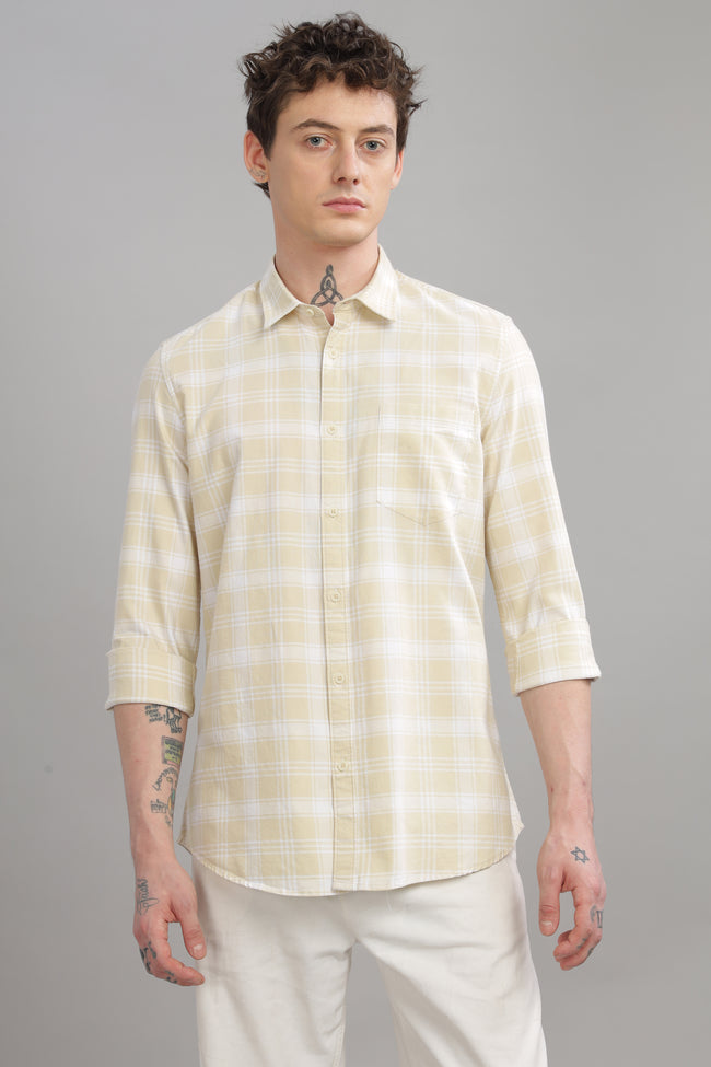 Men Cream Slim Fit Shirt