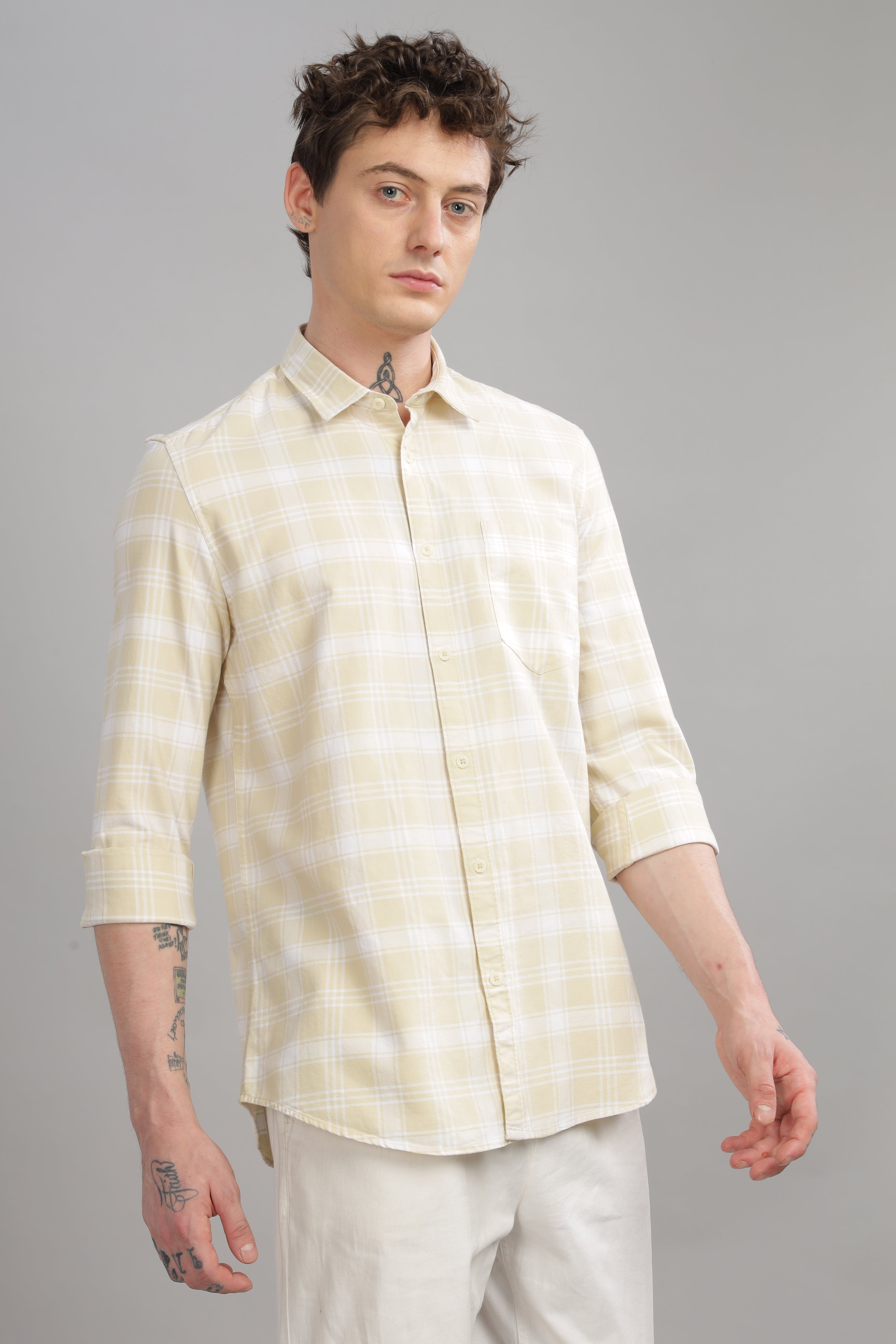 Men Cream Slim Fit Shirt