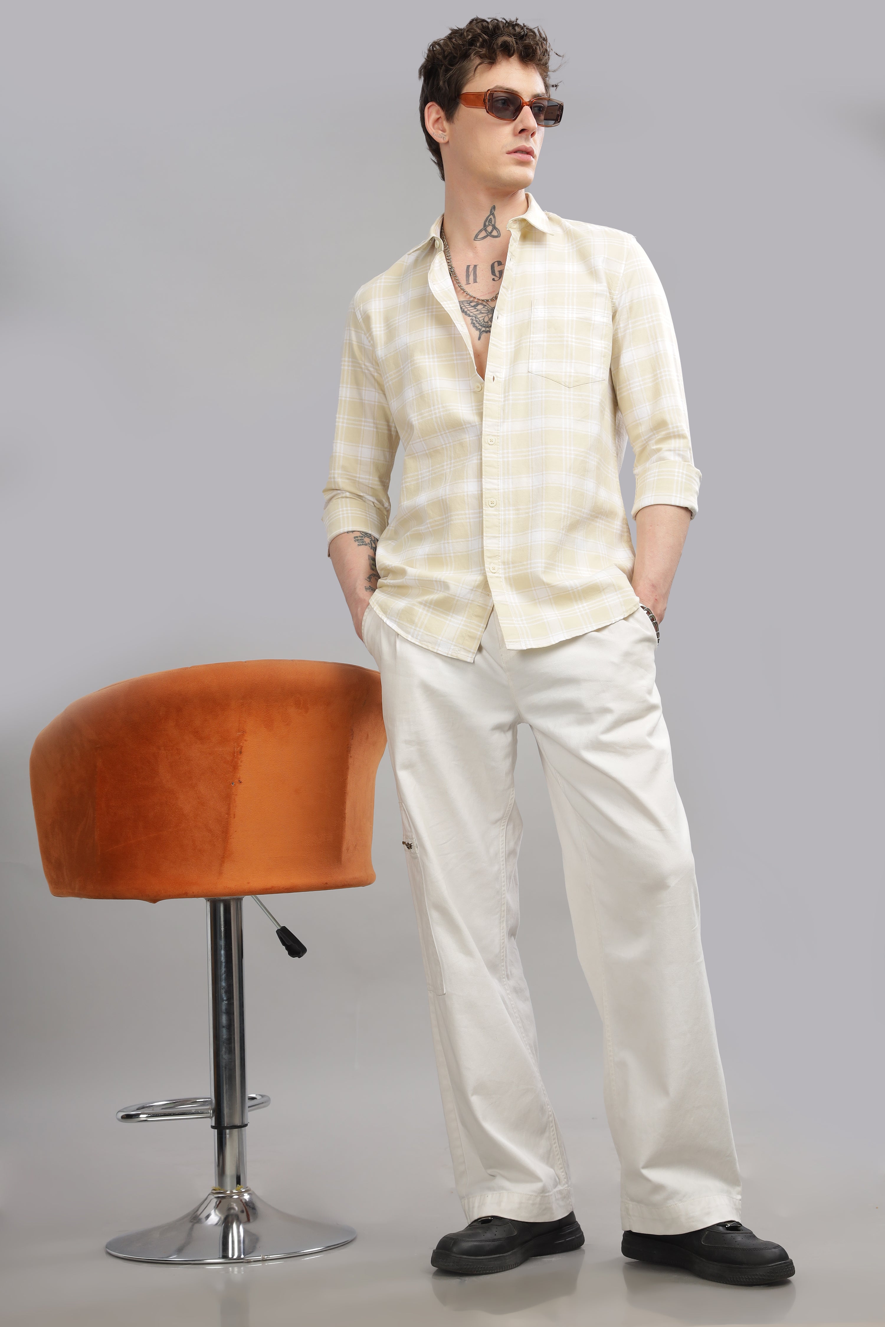 Men Cream Slim Fit Shirt