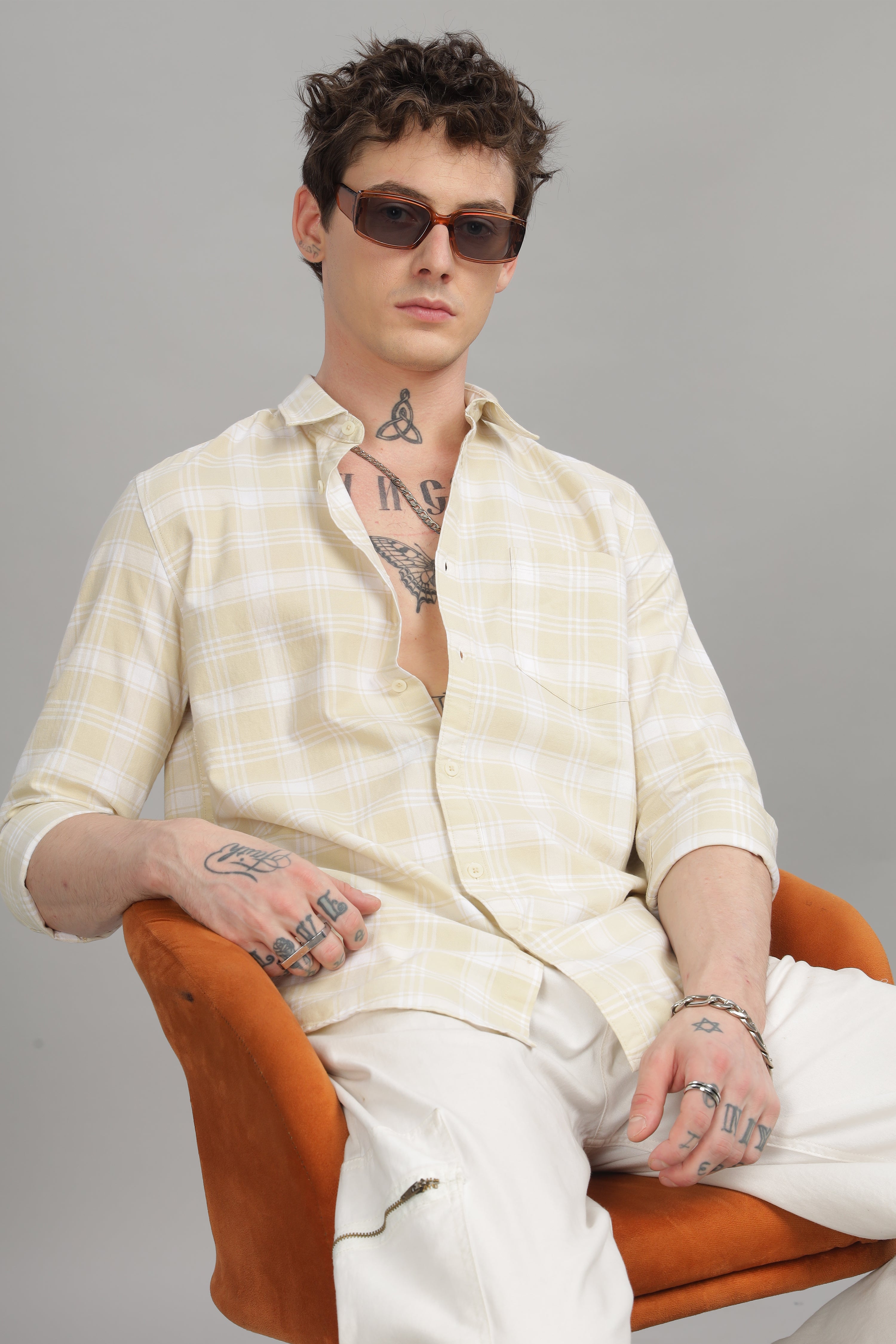 Men Cream Slim Fit Shirt