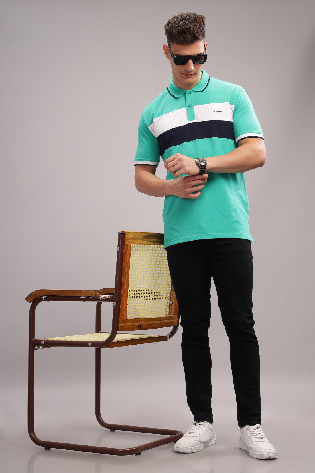 Men Aqua Blue Regular Fit Polo T-Shirt