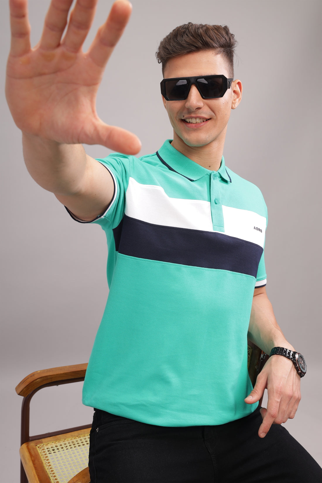 Men Aqua Blue Regular Fit Polo T-Shirt