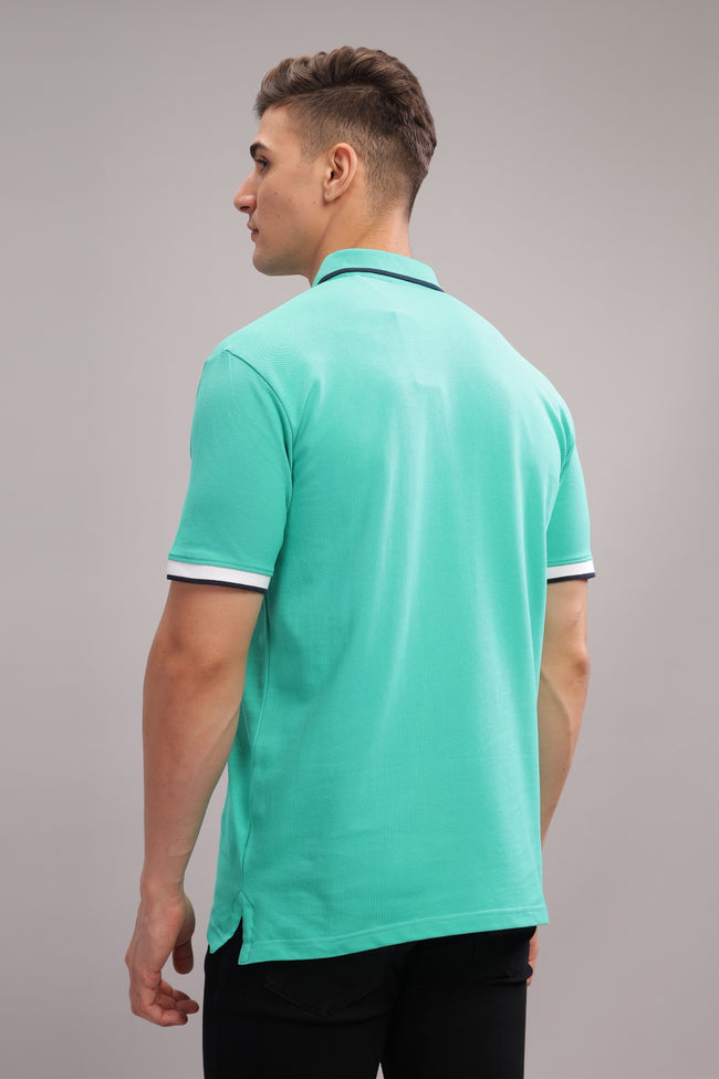 Men Aqua Blue Regular Fit Polo T-Shirt