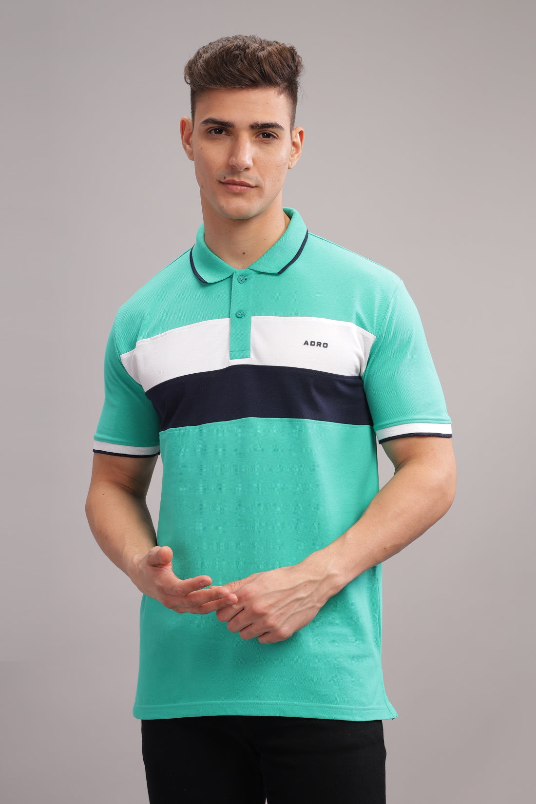 Men Aqua Blue Regular Fit Polo T-Shirt