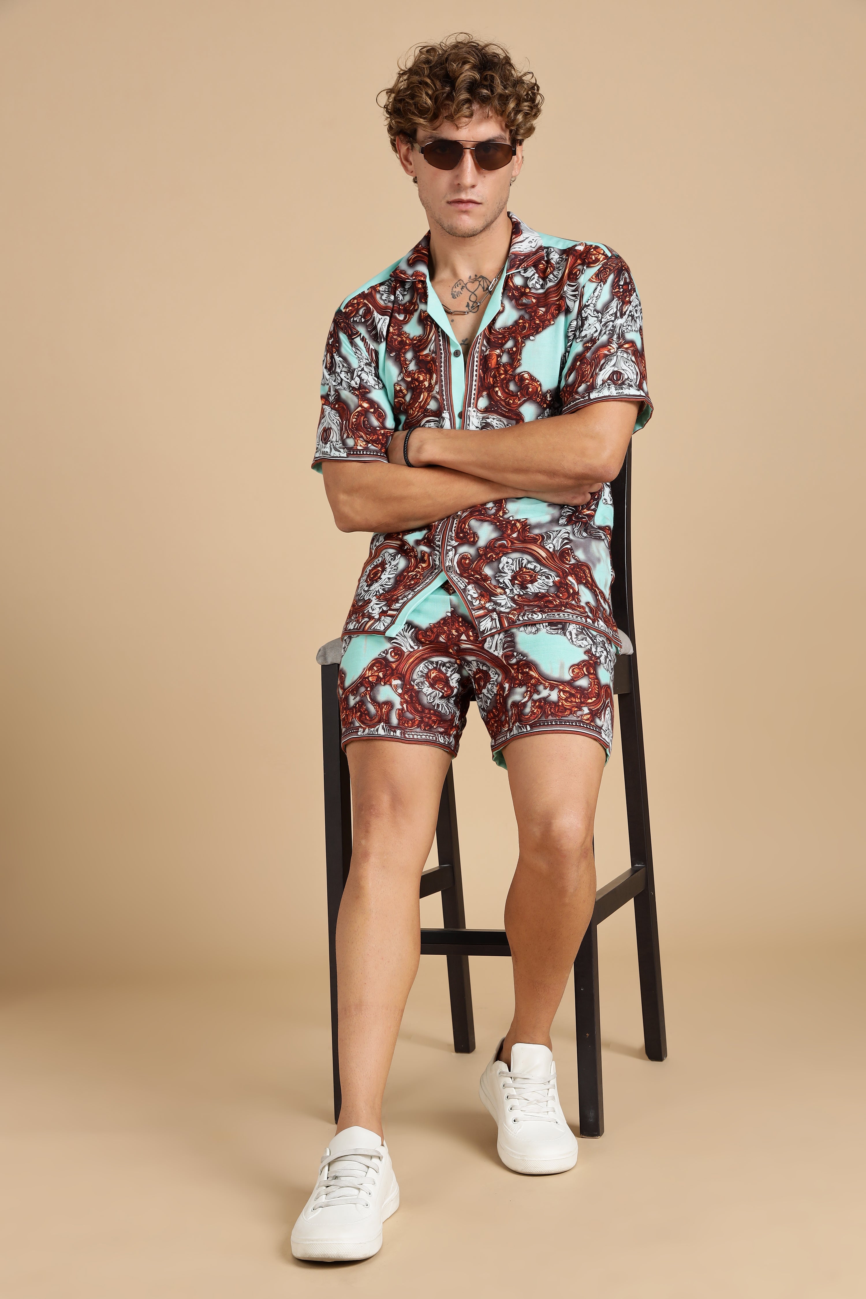 Men Jade Gauge Cotton Coord Set