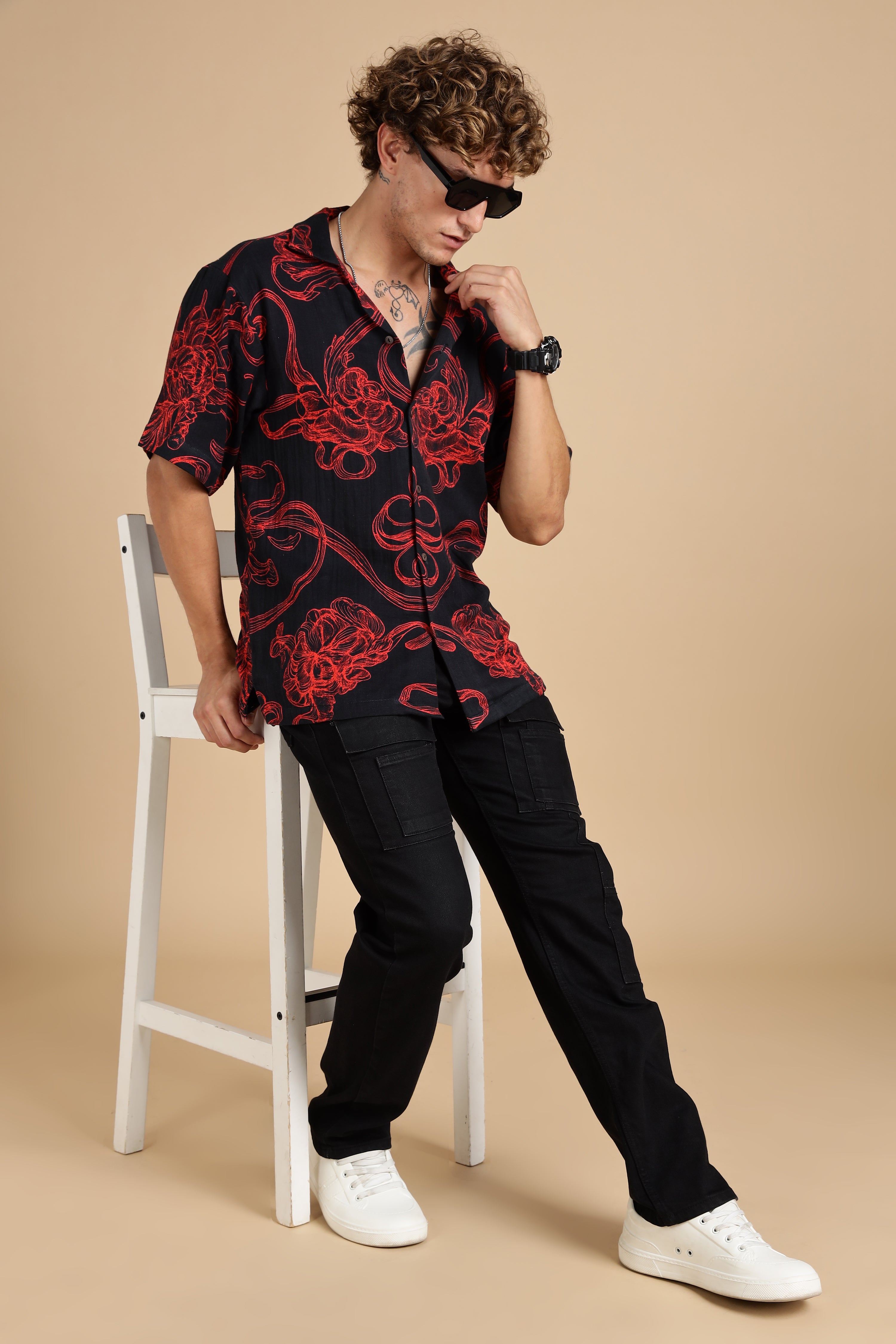 Men Raging Bloom Gauge Cotton Shirt