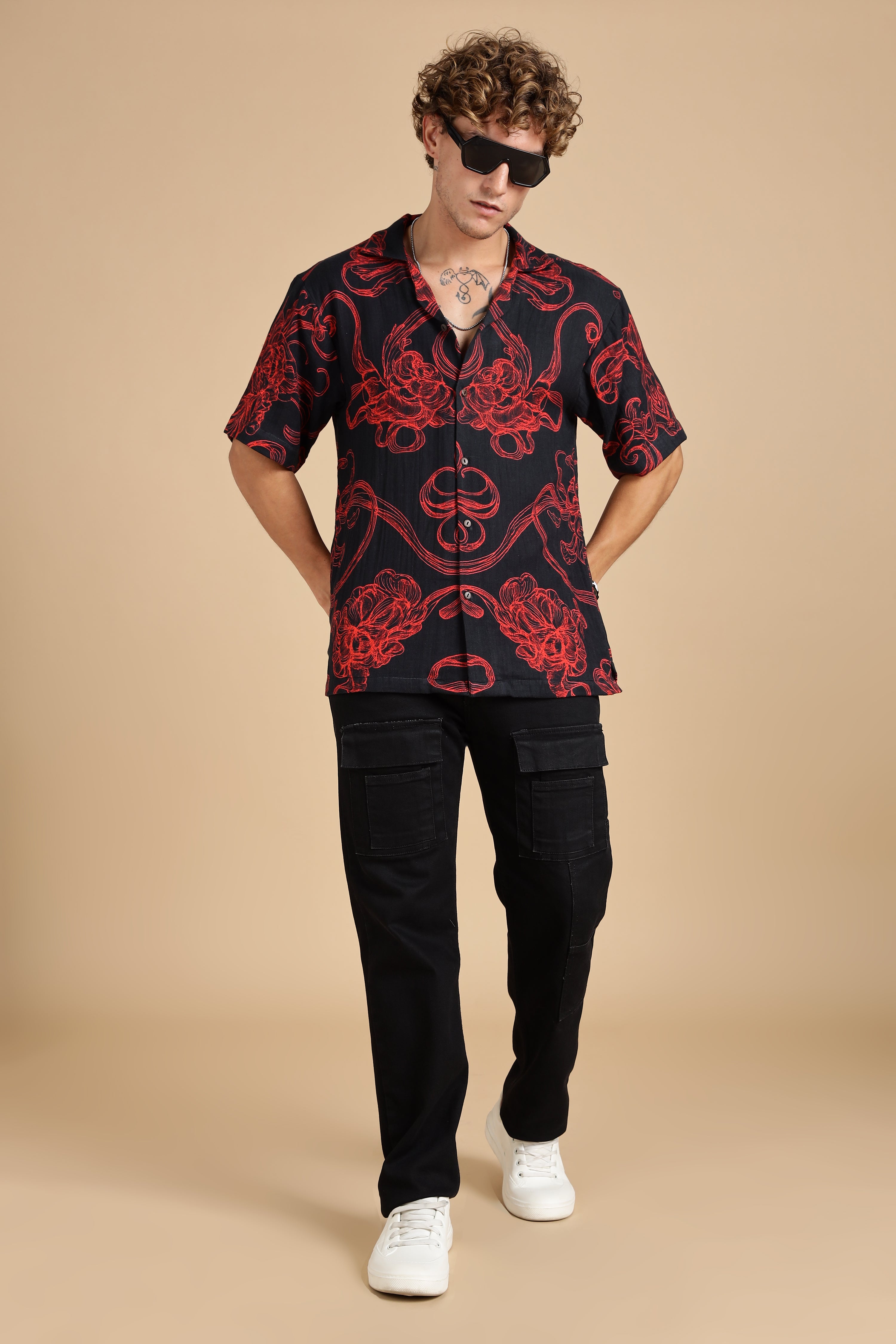 Men Raging Bloom Gauge Cotton Shirt