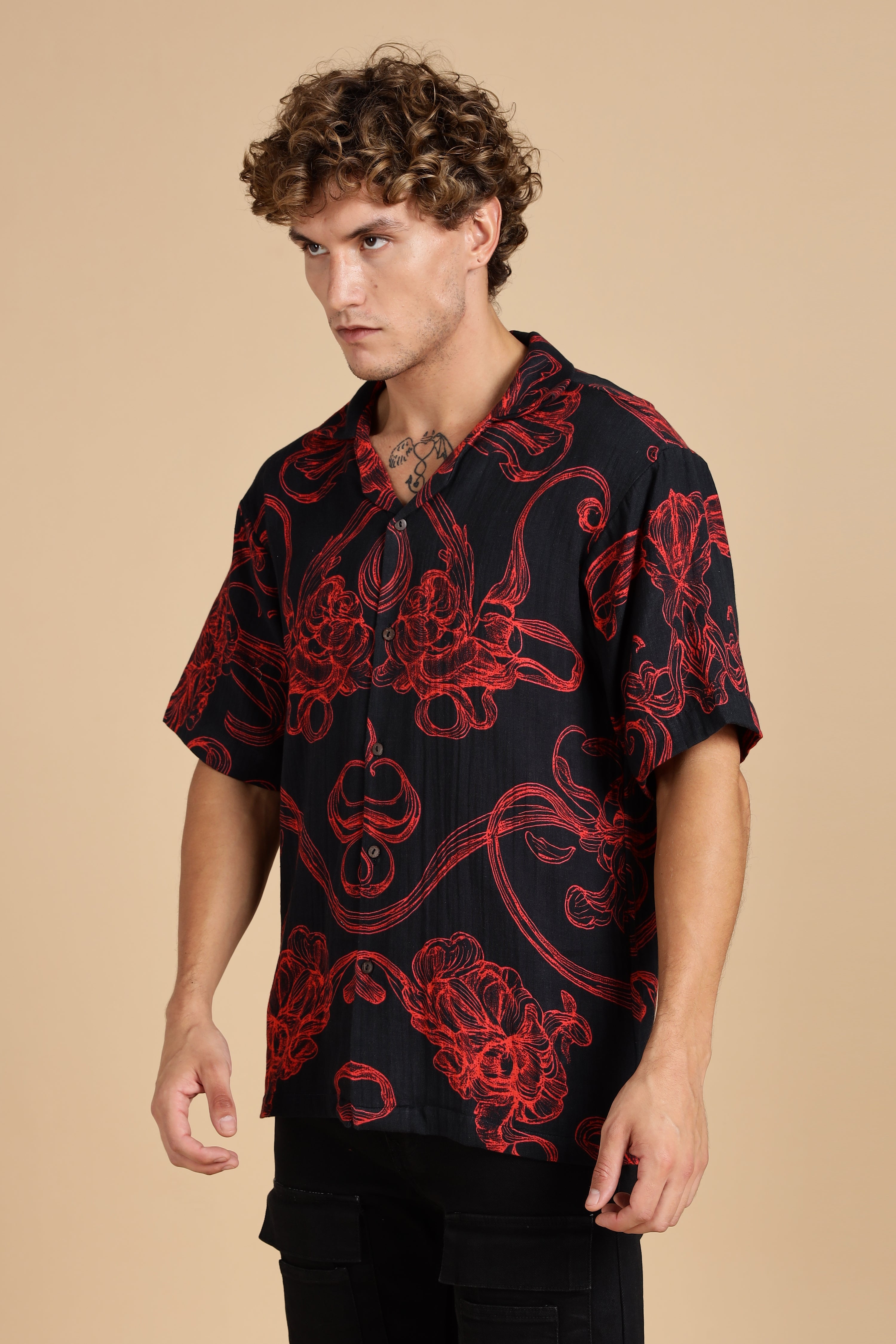 Men Raging Bloom Gauge Cotton Shirt
