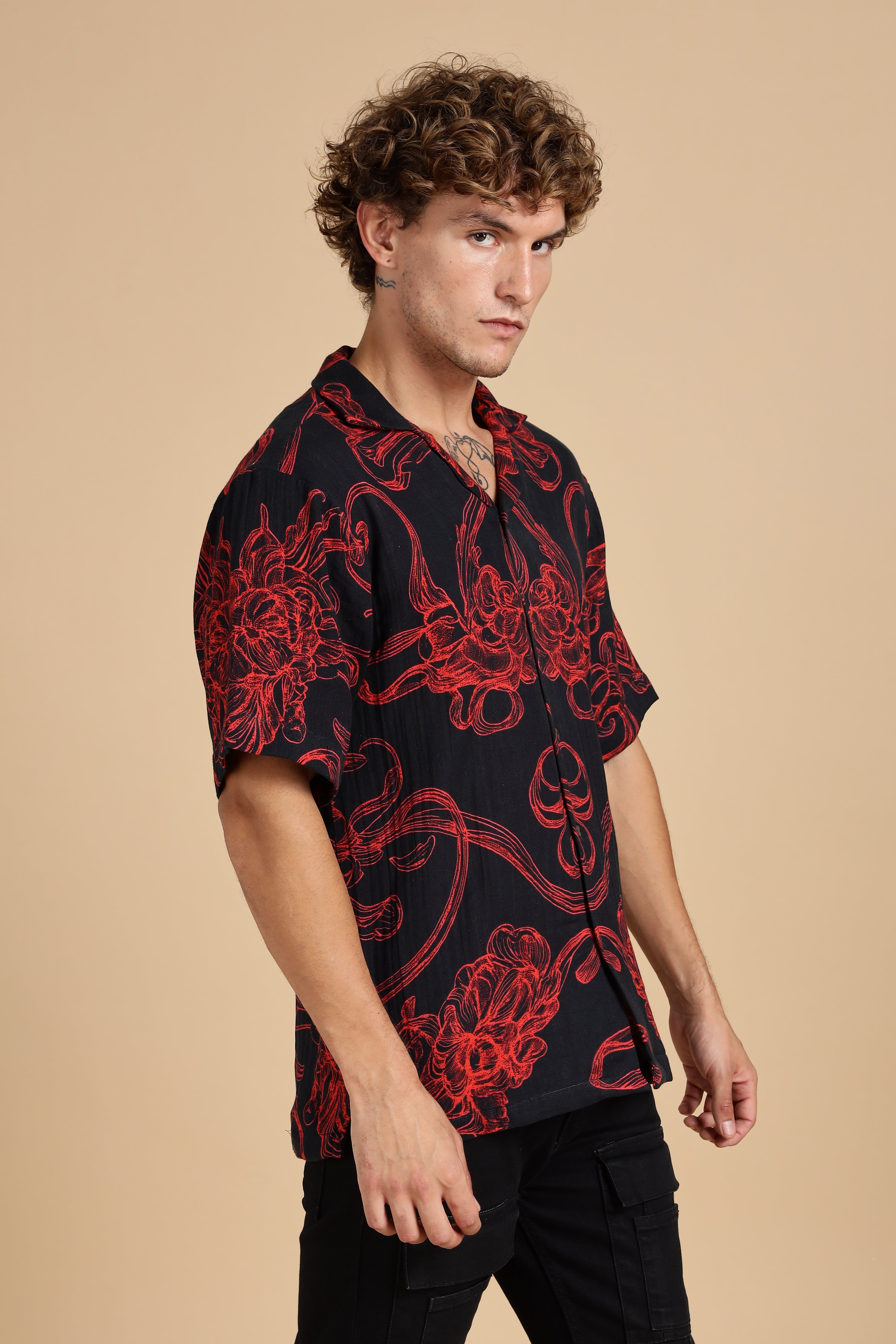 Men Raging Bloom Gauge Cotton Shirt