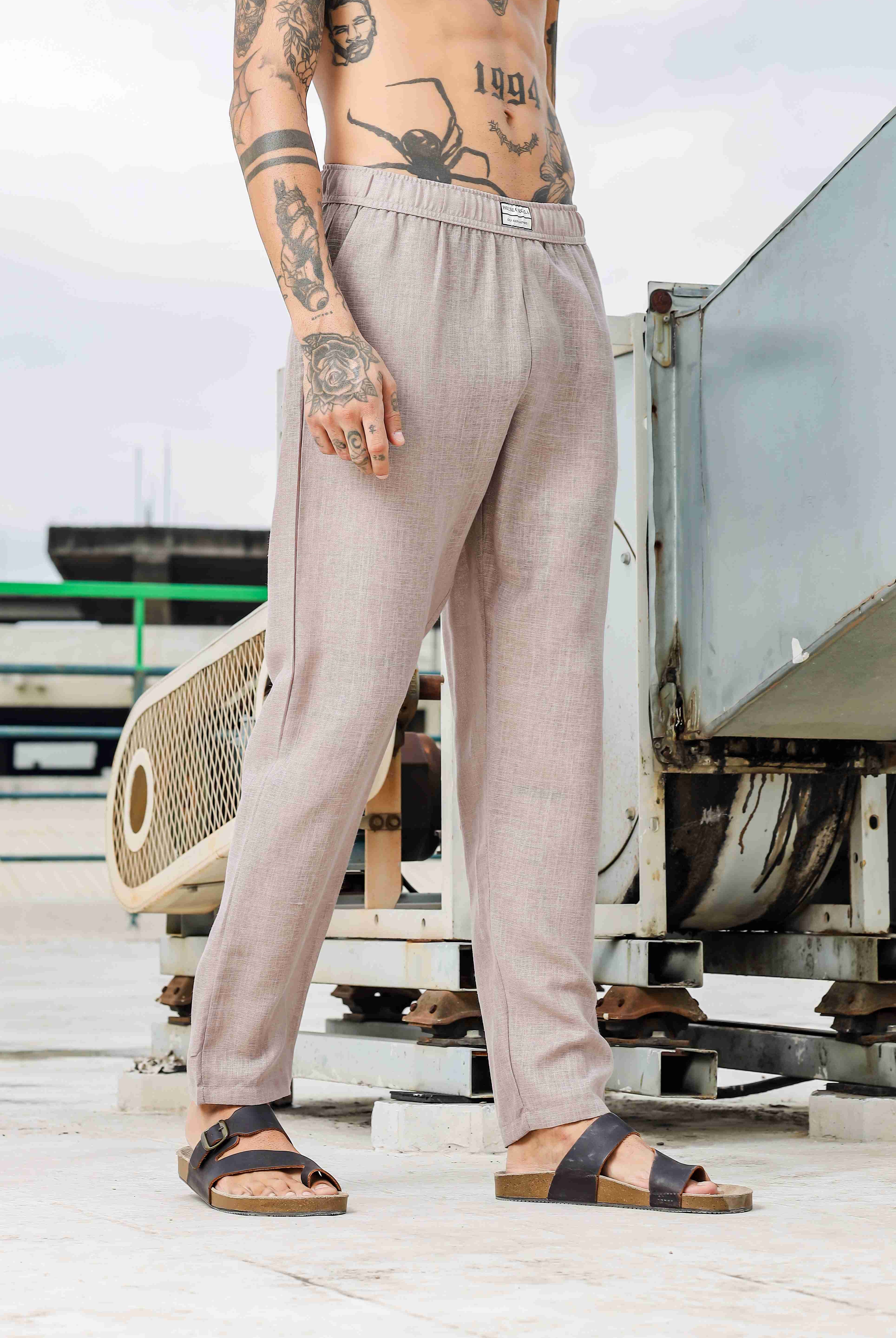 Men Grey Embroidered Pants