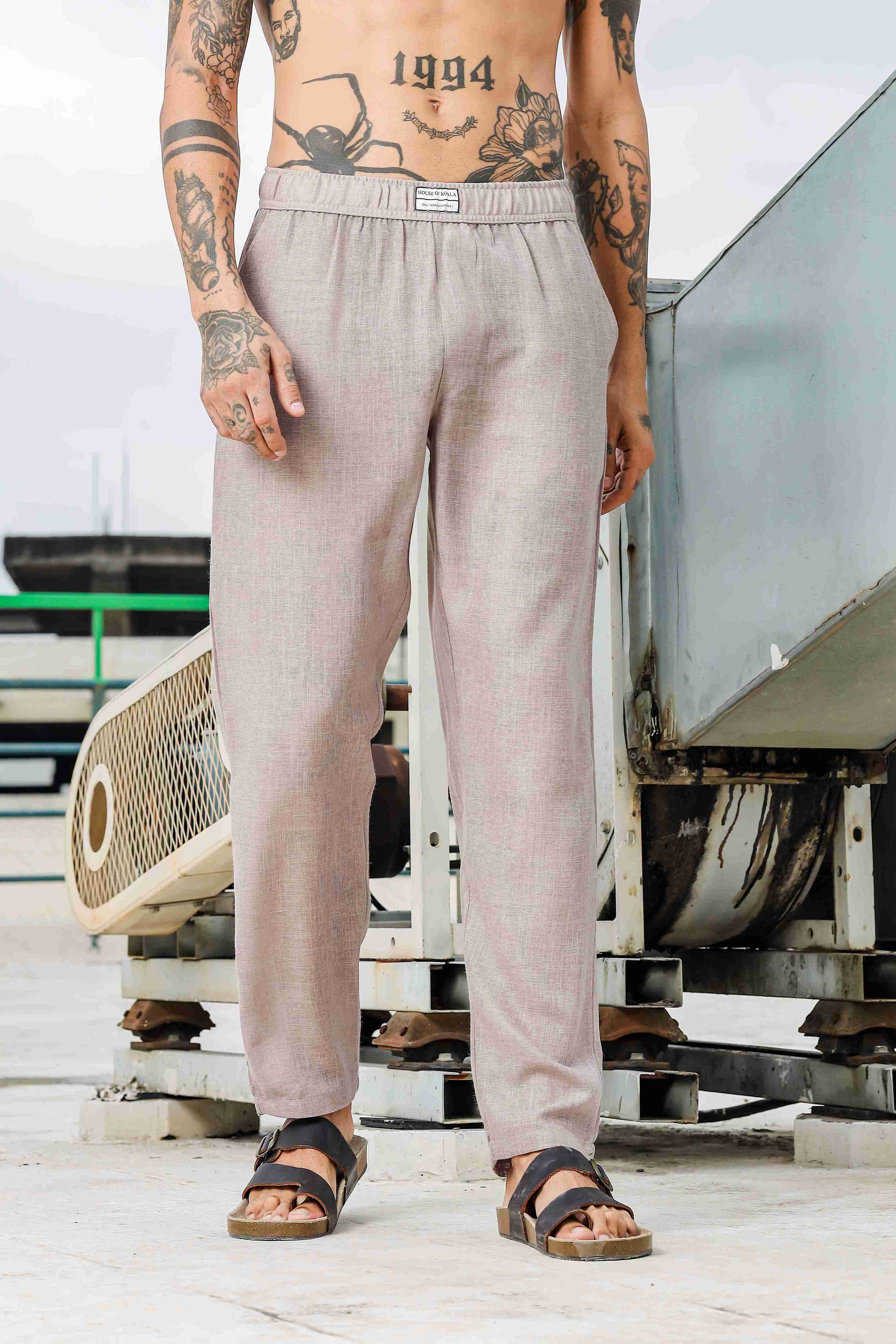 Men Grey Embroidered Pants