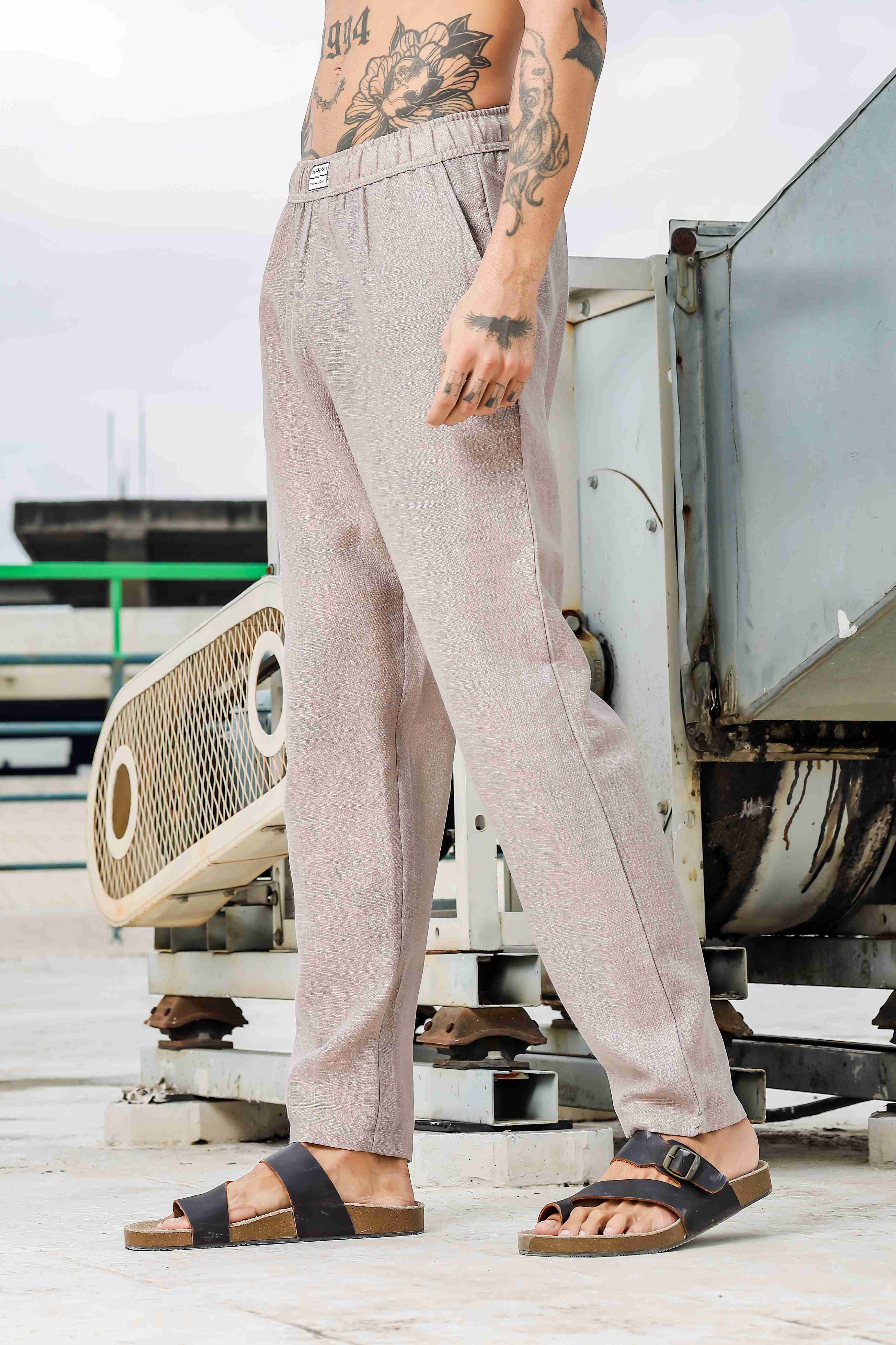 Men Grey Embroidered Pants