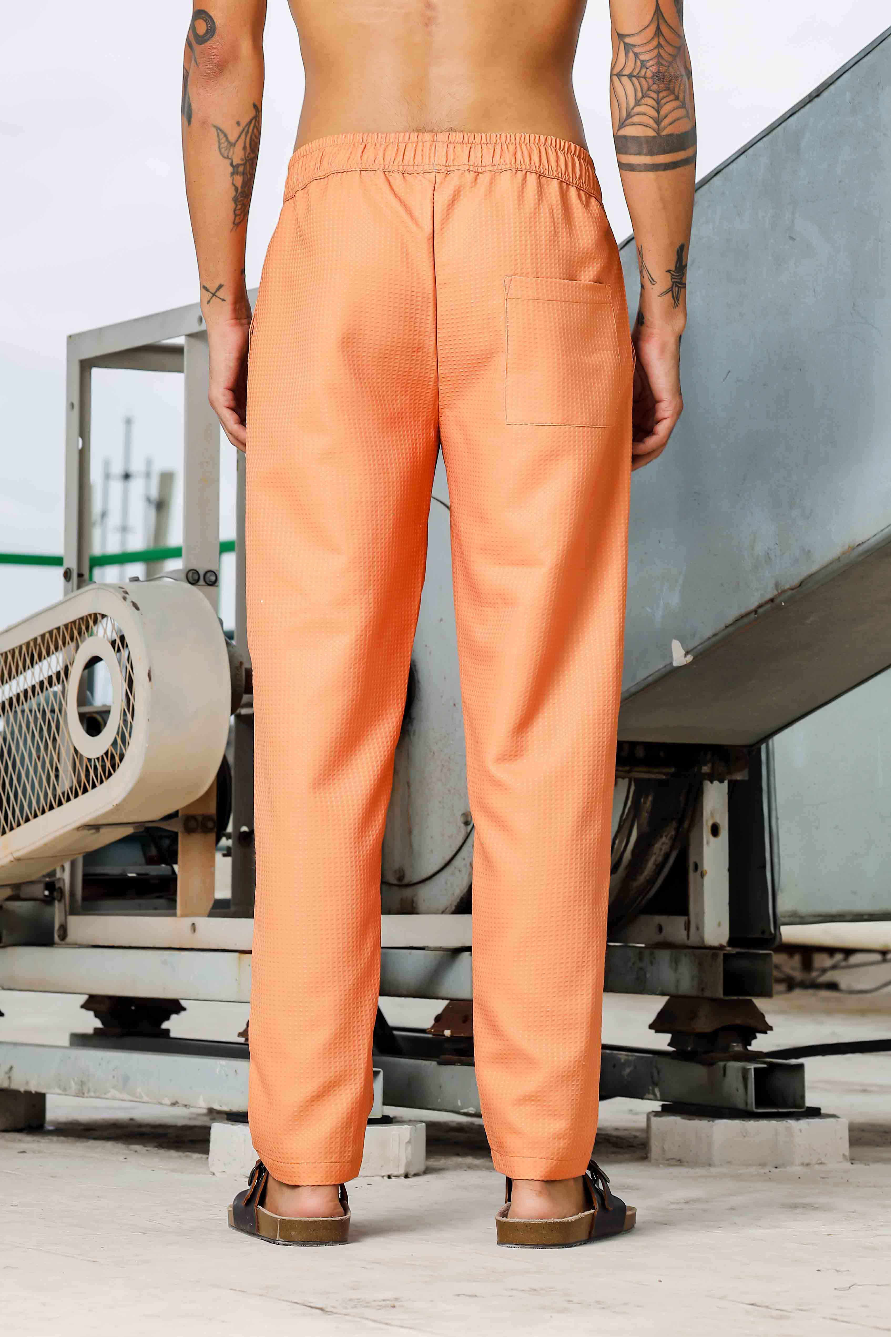 Men Orange Textured Pants