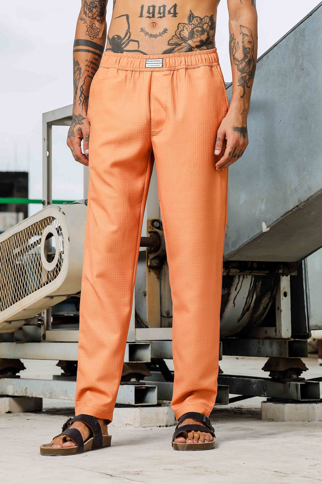 Men Orange Textured Pants