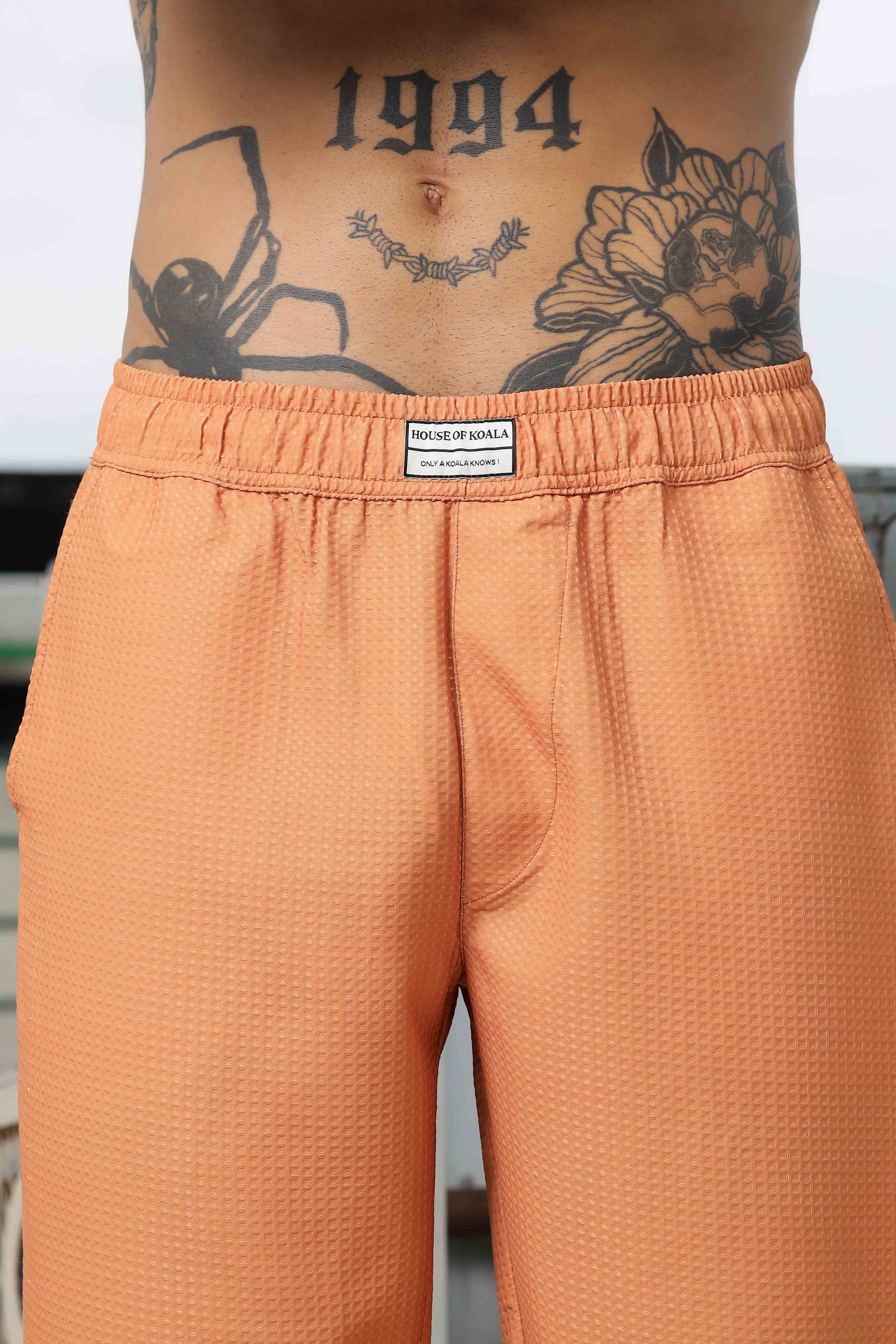 Men Orange Textured Pants